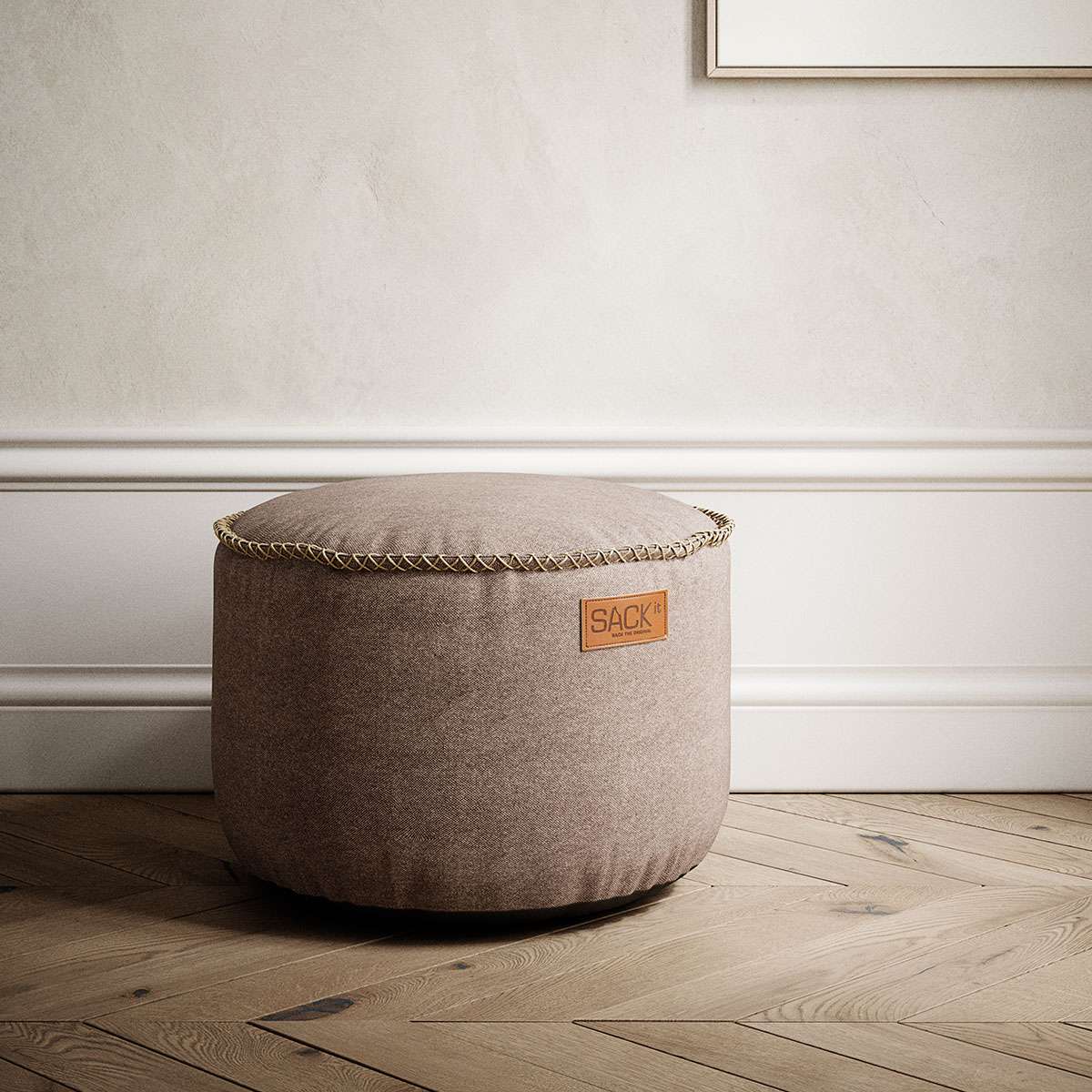 Zwei Canvas Poufs in Schwarz - Sand mit handgenähten Stichen, rund und robust. | Canvas Pouf 2 Pack - Canvas Black - Sand | SACKit