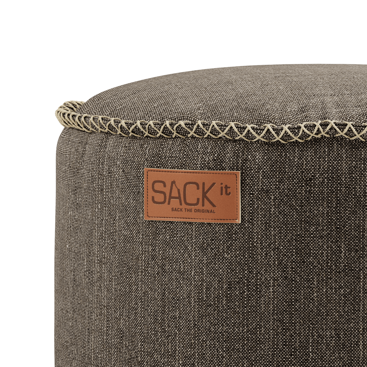 Runder Cobana Pouf in grauem, scheuerbeständigem Polsterstoff, geeignet für Innen - und Außenbereich. | Cobana Pouf - Cobana Brown | SACKit