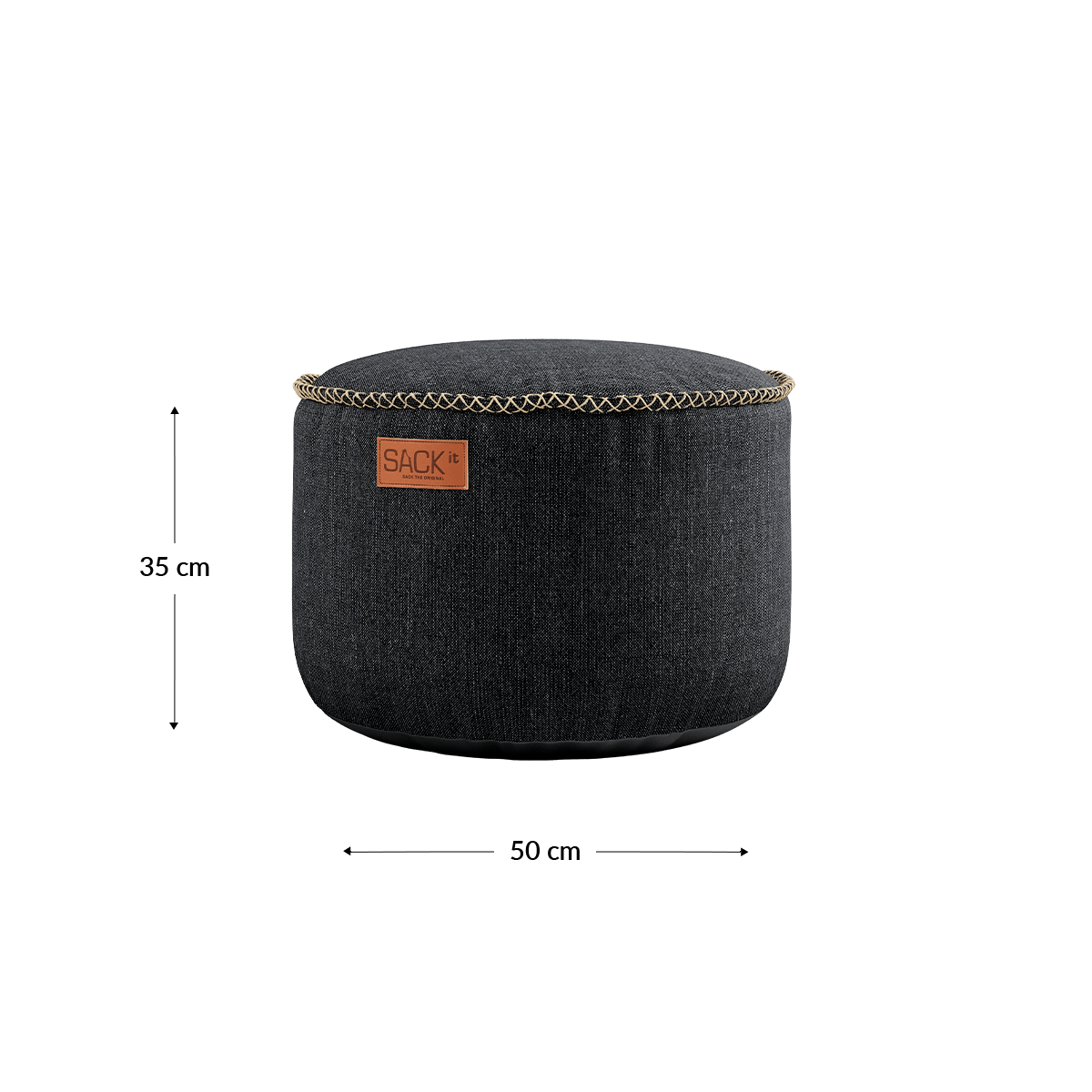 Runder Cobana Pouf in grauem Cobana - Polsterstoff, geeignet für Innen - und Außenbereich. | Cobana Pouf - Cobana Black | SACKit