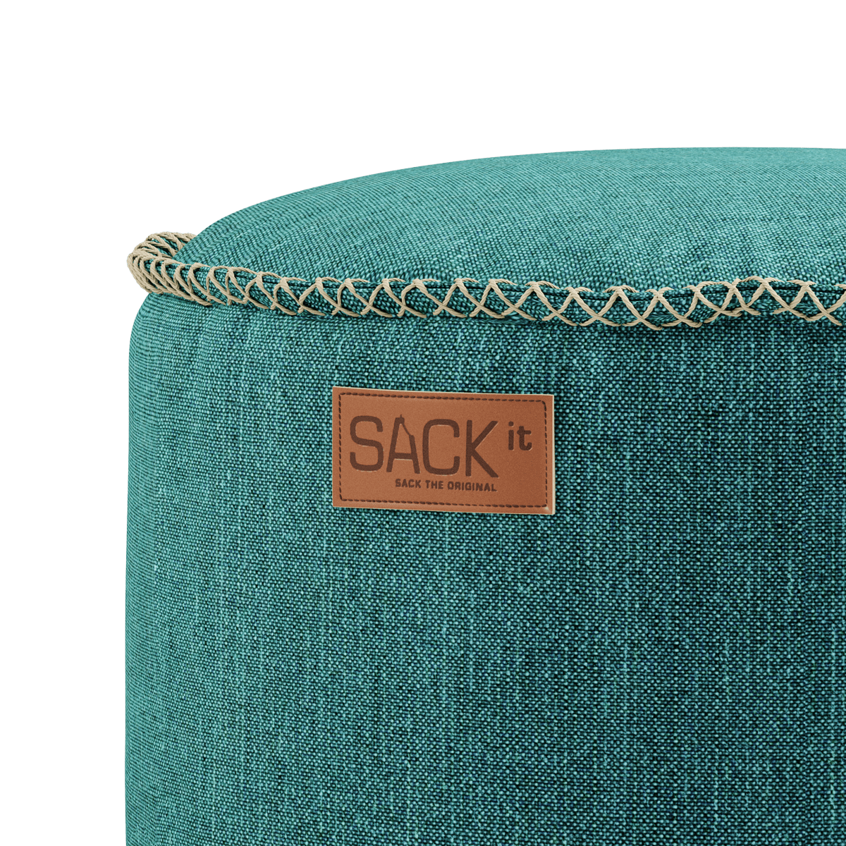 Runder Cobana Pouf in Cobana Grey aus wasserabweisendem, scheuerfestem Polsterstoff. | Cobana Pouf - Cobana Petrol Melange | SACKit
