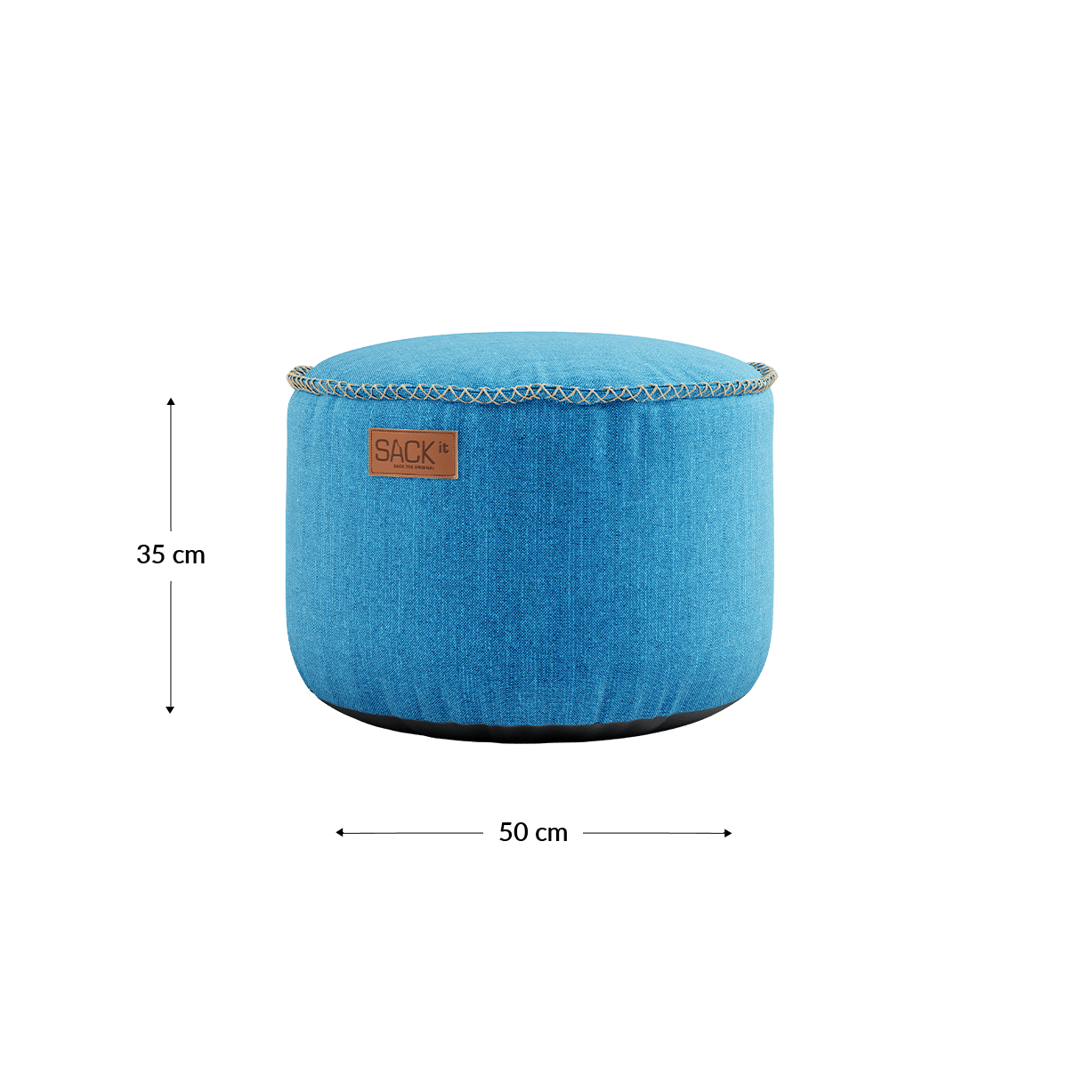 Runder Cobana Pouf in Cobana Grey aus wasserabweisendem Polsterstoff, 50 x 35 cm. | Cobana Pouf - Cobana Turkis | SACKit