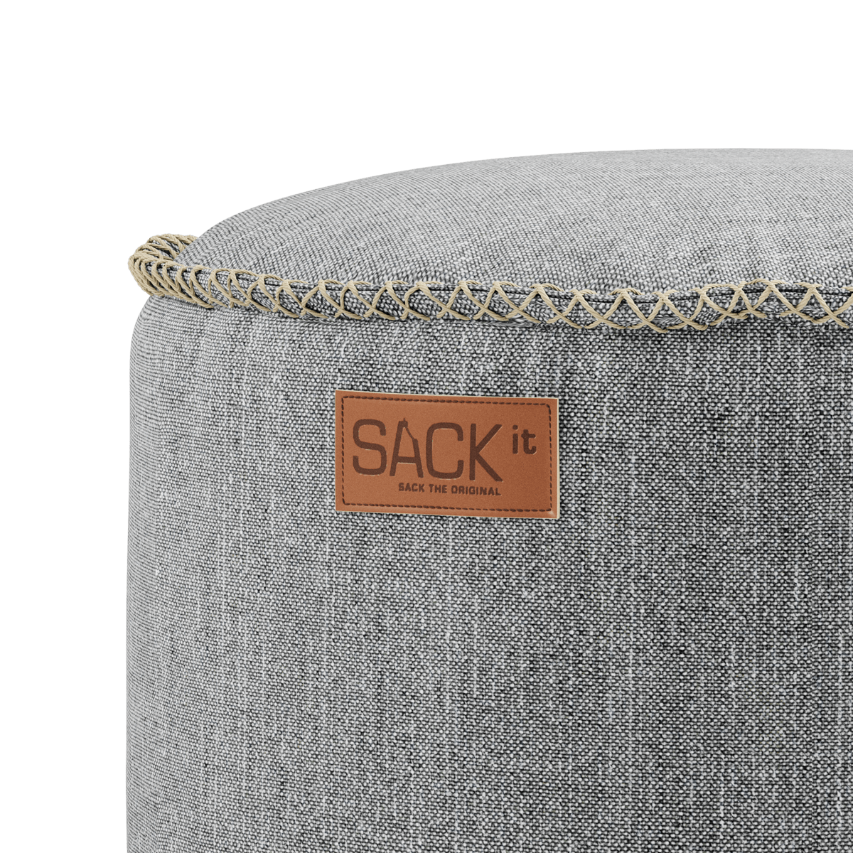 Runder Cobana Pouf in Cobana Grey mit wasserabweisendem Bezug aus Olefinfasermischung. | Cobana Pouf - Cobana Sand Melange | SACKit