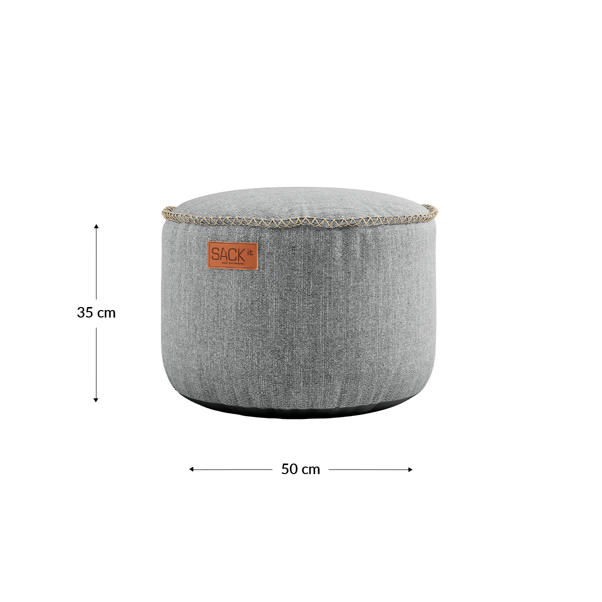 Runder Cobana Pouf in Cobana Grey aus wasserabweisendem Polsterstoff, 50x35 cm. | Cobana Pouf - Cobana Sand Melange | SACKit