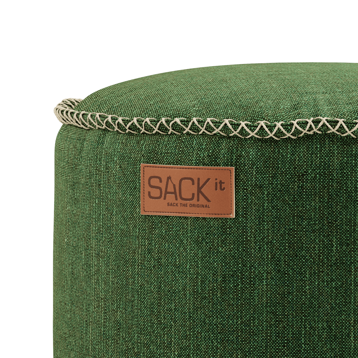 Runder Cobana Pouf in grauem, scheuerbeständigem Polsterstoff mit handgenähten Details. | Cobana Pouf - Cobana Green | SACKit