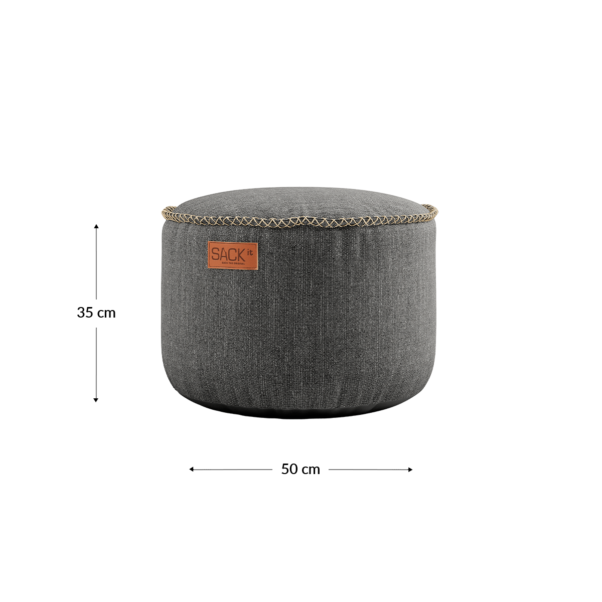 Runder Cobana Pouf in grauem, scheuerfestem und wasserabweisendem Polsterstoff, 50 x 35 cm. | Cobana Pouf - Cobana Grey | SACKit