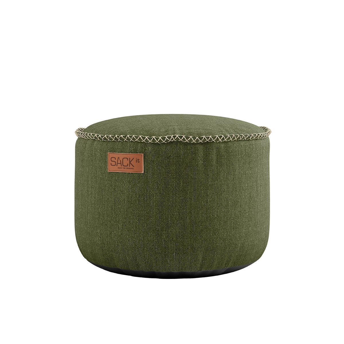 Runder Cobana Pouf in Kirra Olive aus wasserabweisendem Polsterstoff, 50 x 35 cm. | Cobana Pouf - Kirra Olive | SACKit