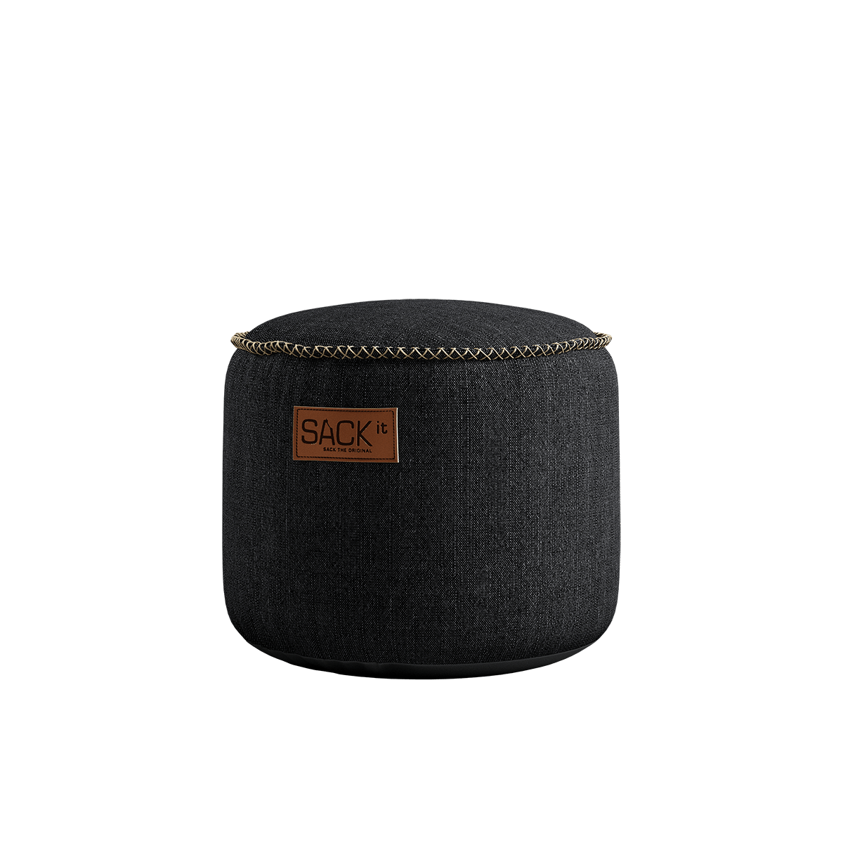 Cobana Junior Pouf in schwarzem Olefin - Stoff, runder Kinderpouf mit handgenähten Stichen. | Cobana Junior Pouf - Cobana Black | SACKit