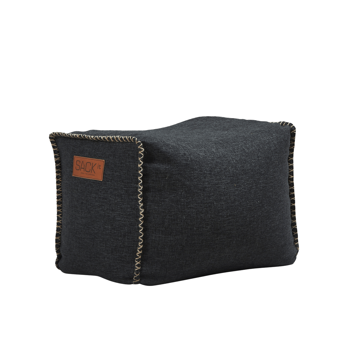 Schwarzer quadratischer Cobana Square Pouf aus wasserabweisendem Polsterstoff, handgenäht. | Cobana Square Pouf - Cobana Black | SACKit