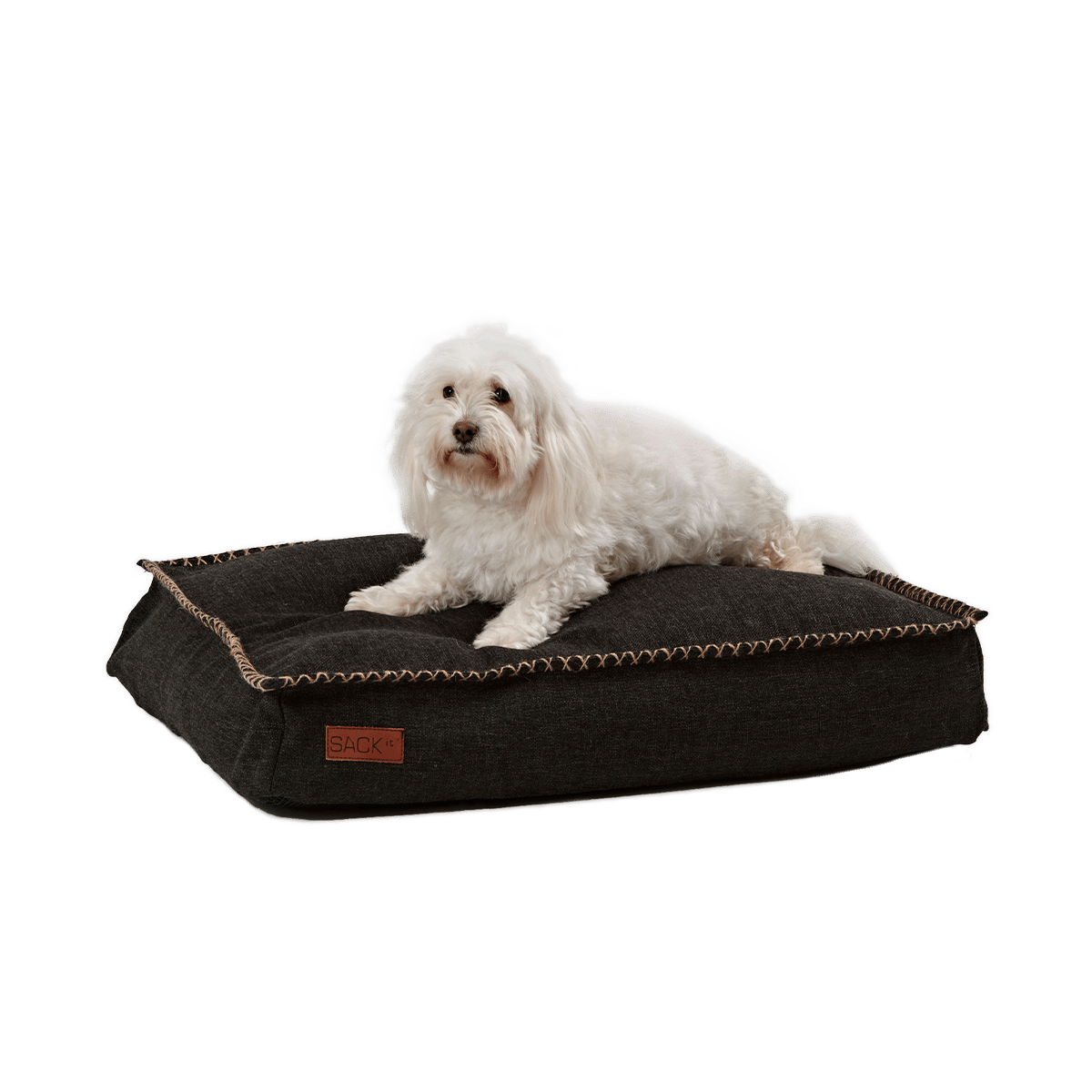 Schwarzes Cobana Dog bed in Medium Größe mit handvernähten Kreuzstichen und rutschfestem Boden. | Dog bed - Cobana Black Medium | SACKit