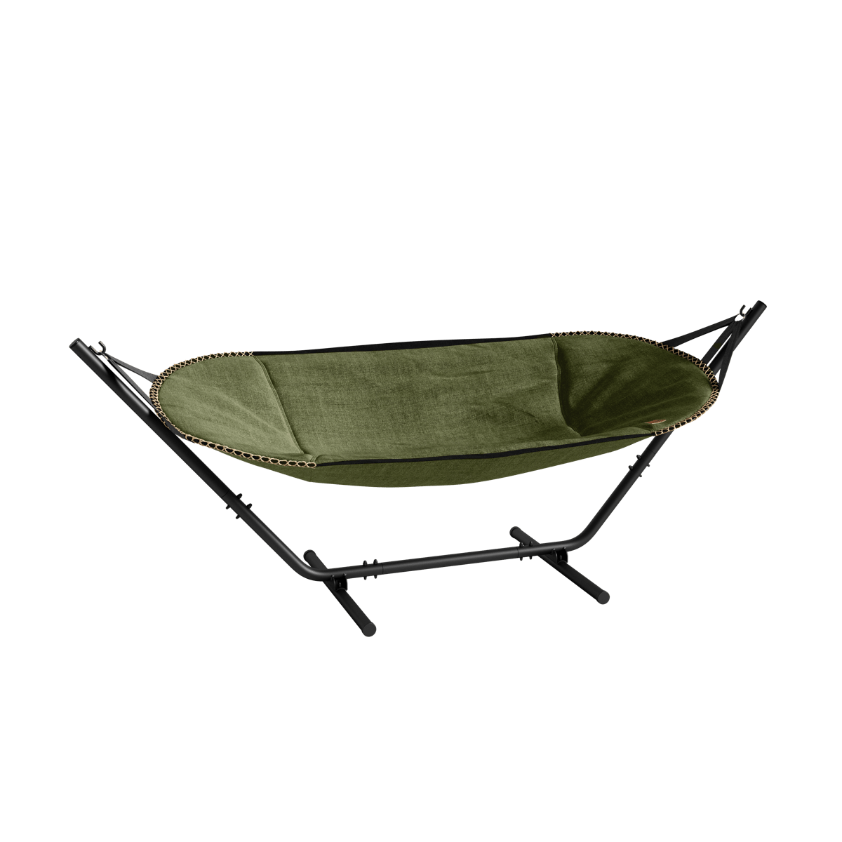 Cobana Hängematte in Kirra Olive mit schwarzem Aluminiumgestell, outdoor geeignet, weiches Olefin - Textil | Cobana Hammock - Kirra Olive Black | SACKit