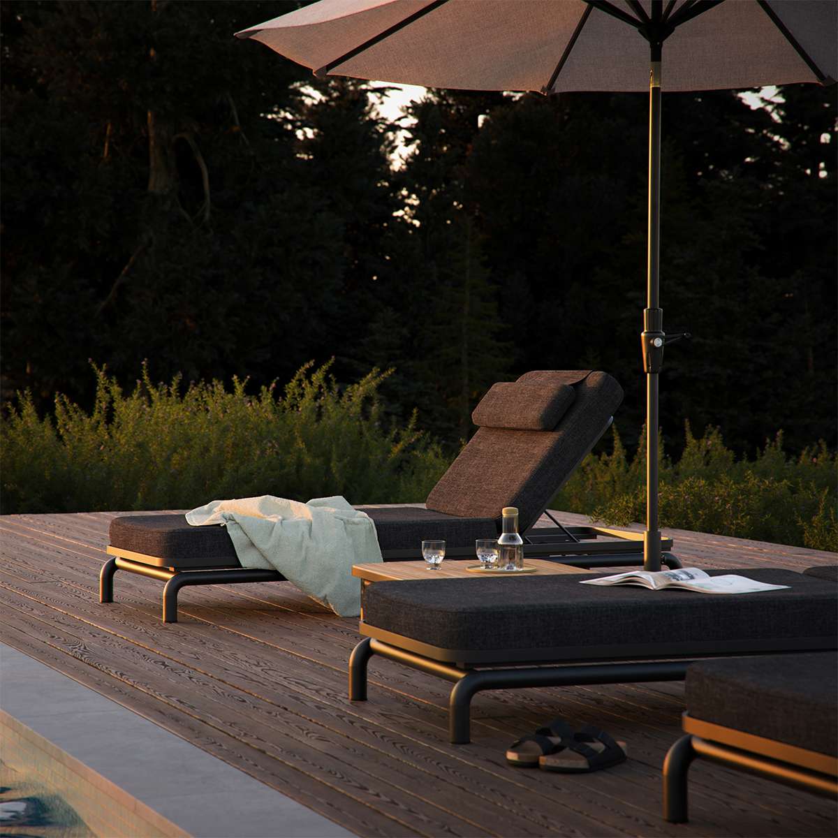 Kirra Sunbed Sonnenliege in Kirra Sand mit verstellbarer Rückenlehne aus Olefin - Textil und Aluminiumrahmen | Kirra Sunbed - Kirra Noir | SACKit