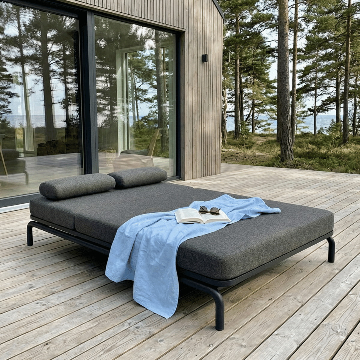 Kirra Double Sunbed in Kirra Sand mit pulverbeschichtetem Aluminiumrahmen und wasserabweisendem Olefin - Textil. | Kirra Double Sunbed - Kirra Noir | SACKit