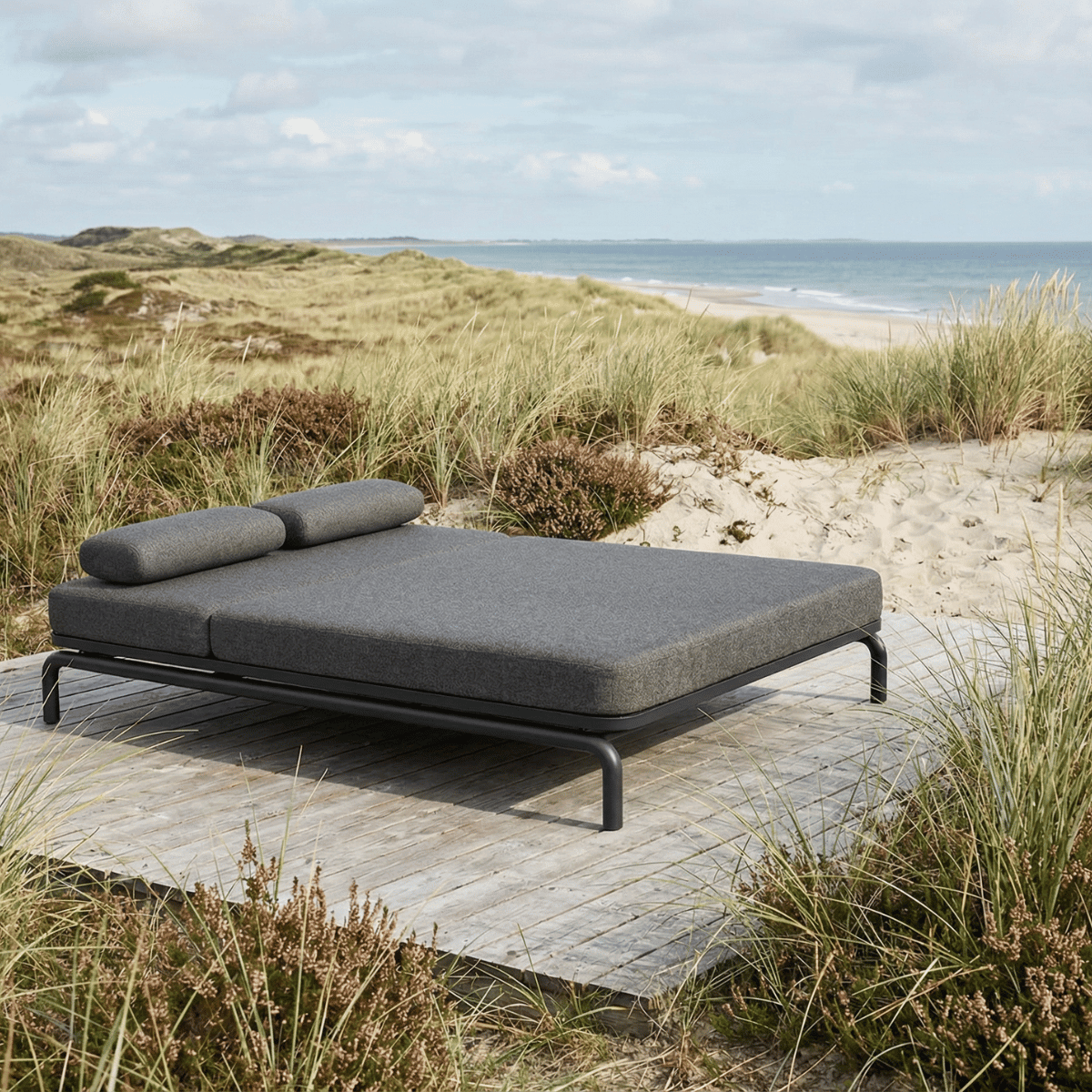 Kirra Double Sunbed in hellem Sandton mit pulverbeschichtetem Aluminiumrahmen und wasserabweisendem Textil. | Kirra Double Sunbed - Kirra Noir | SACKit