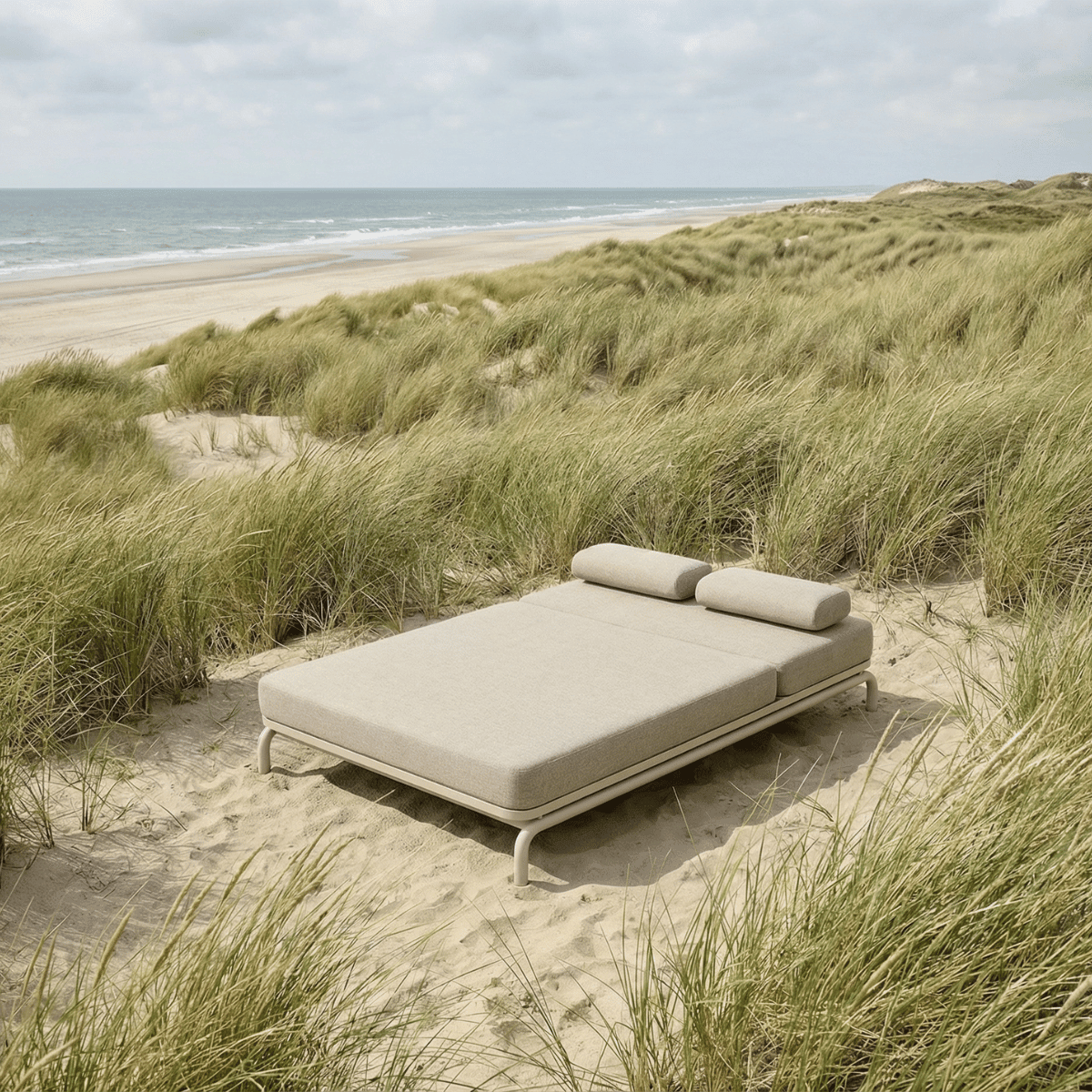 Kirra Double Sunbed in Kirra Sand mit pulverbeschichtetem Aluminiumrahmen und wasserabweisendem Textil, outdoor. | Kirra Double Sunbed - Kirra Sand | SACKit