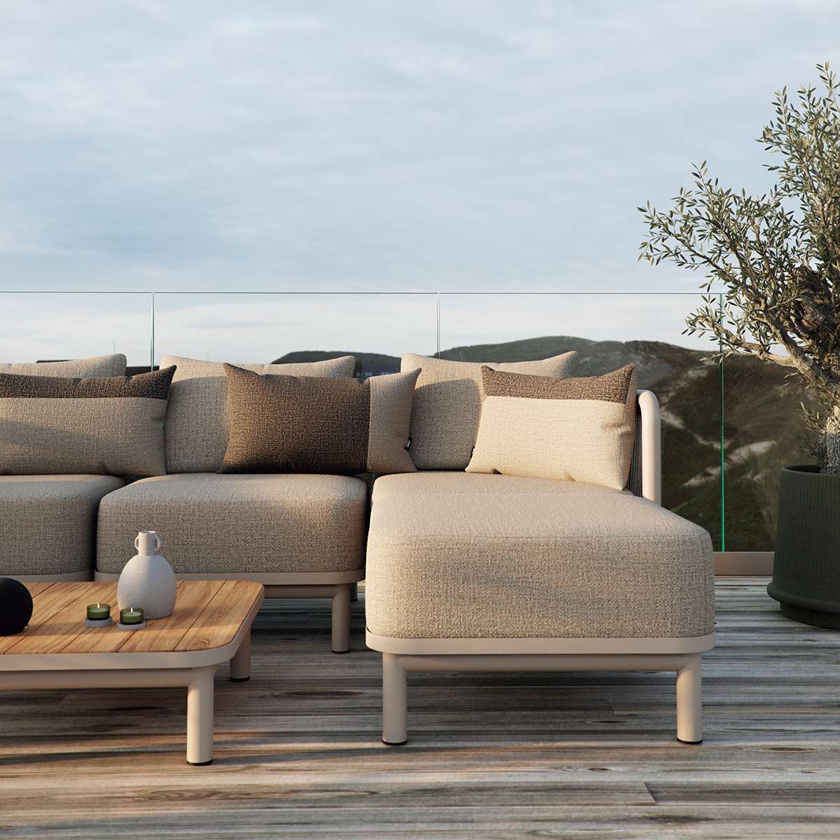 Tide Cushion Zierkissen in Sand und Indigo für den Außenbereich, rechteckig, weicher Stoff, abnehmbarer Bezug | Tide Cushion - Sand/Noir | SACKit