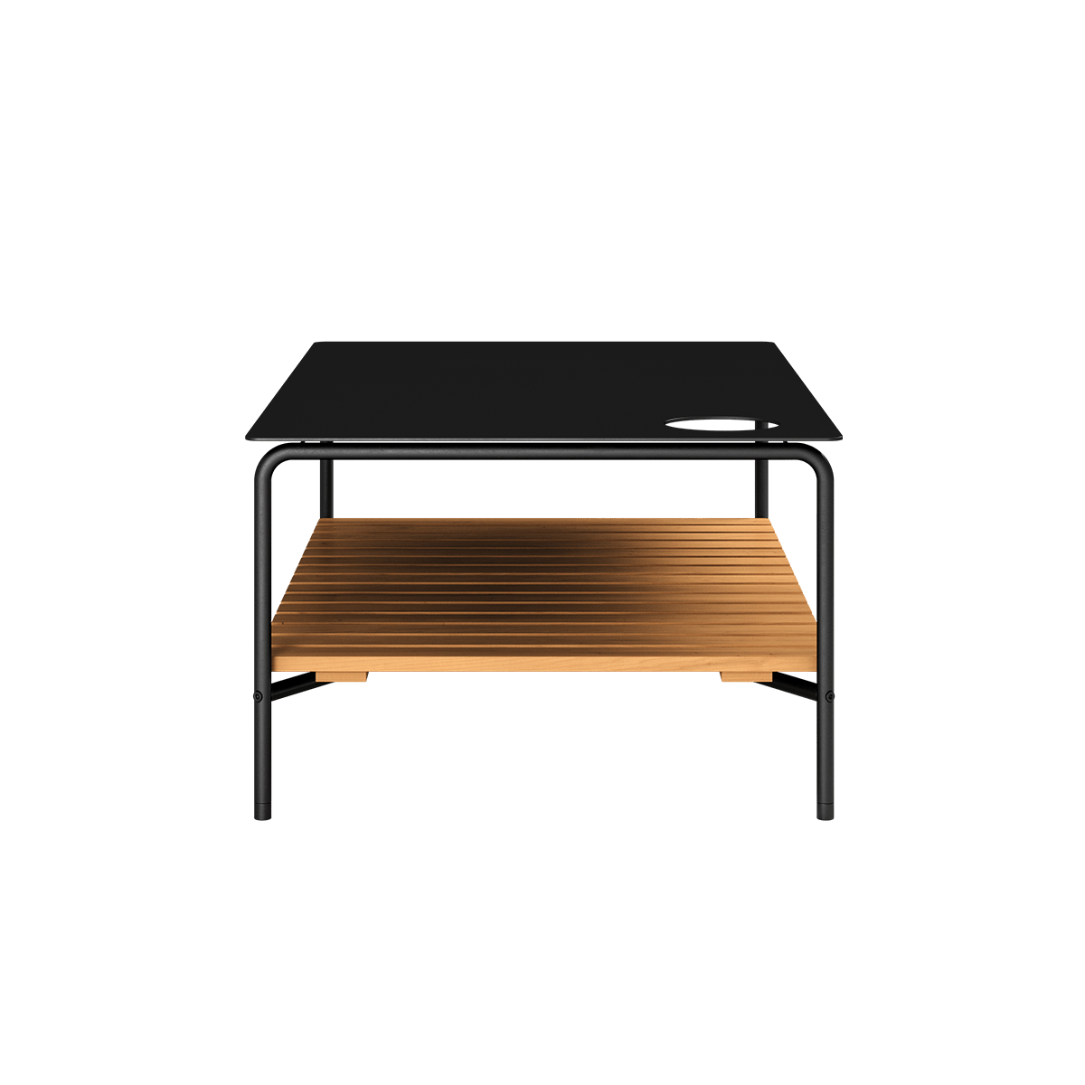 Schwarzer Patio Sofa Couchtisch mit Teakholzablage, 113x70 cm, ohne Accessory Fit | Patio Sofa Table - 113x70 - Mit Accessory Fit | SACKit