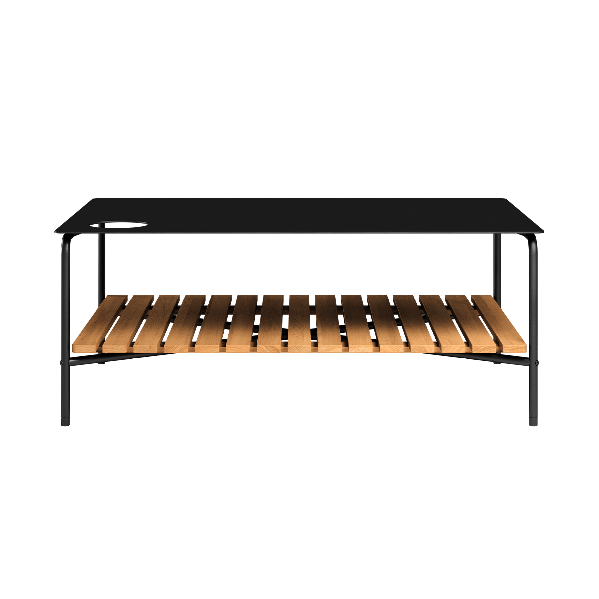 Schwarzer Aluminium - Couchtisch mit Teakholzablage, 113x70 cm, ohne Accessory Fit, Outdoor - Design | Patio Sofa Table - 113x70 - Mit Accessory Fit | SACKit