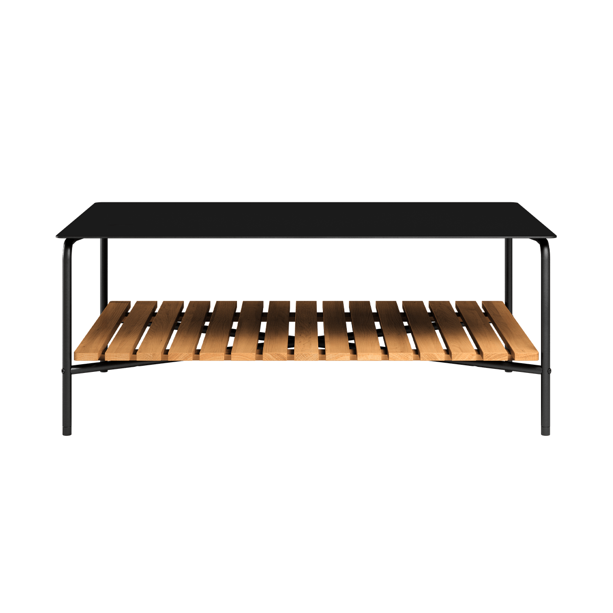 Schwarzer Patio Sofa Couchtisch mit Teakholzablage, 113x70 cm, pulverbeschichtetes Aluminiumrahmen | Patio Sofa Table - 113x70 - Ohne Accessory Fit | SACKit