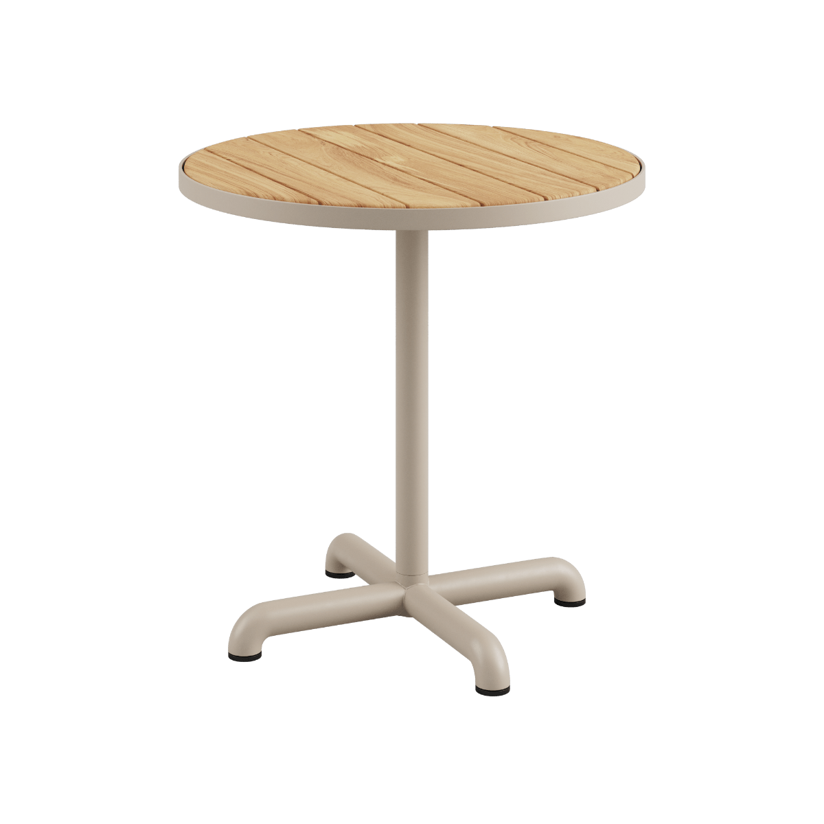 Kirra Café Table aus pulverbeschichtetem Aluminium und Teakholz in Taupe, runder Outdoor - Tisch. | Kirra Café Table - Taupe | SACKit