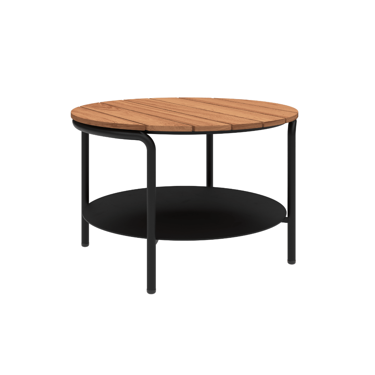 Runder Patio Coffee Table Ø70 mit pulverbeschichtetem Aluminiumrahmen und FSC - zertifiziertem Teakholz, schwarz | Patio Coffee Table - Ø70 - Ohne Accessory Fit | SACKit