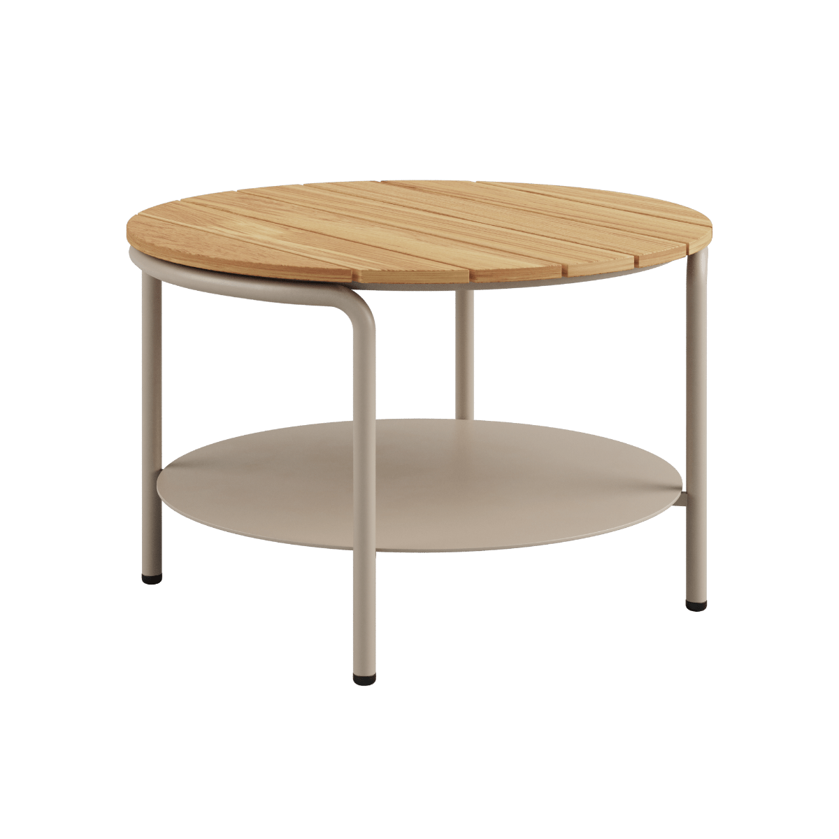 Runder Patio Coffee Table Ø70 in Taupe mit Aluminiumrahmen und Teakholzplatte für draußen | Patio Coffee Table - Ø70 - Ohne Accessory Fit Taupe | SACKit
