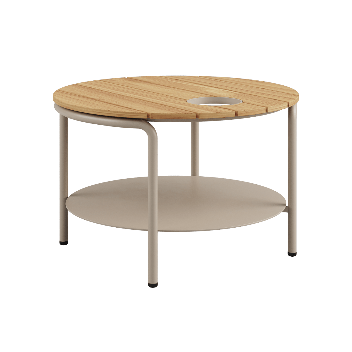 Runder Patio Coffee Table Ø70 in Taupe mit Accessory Fit, Aluminiumrahmen und Teakholzplatte | Patio Coffee Table - Ø70 - Mit Accessory Fit Taupe | SACKit