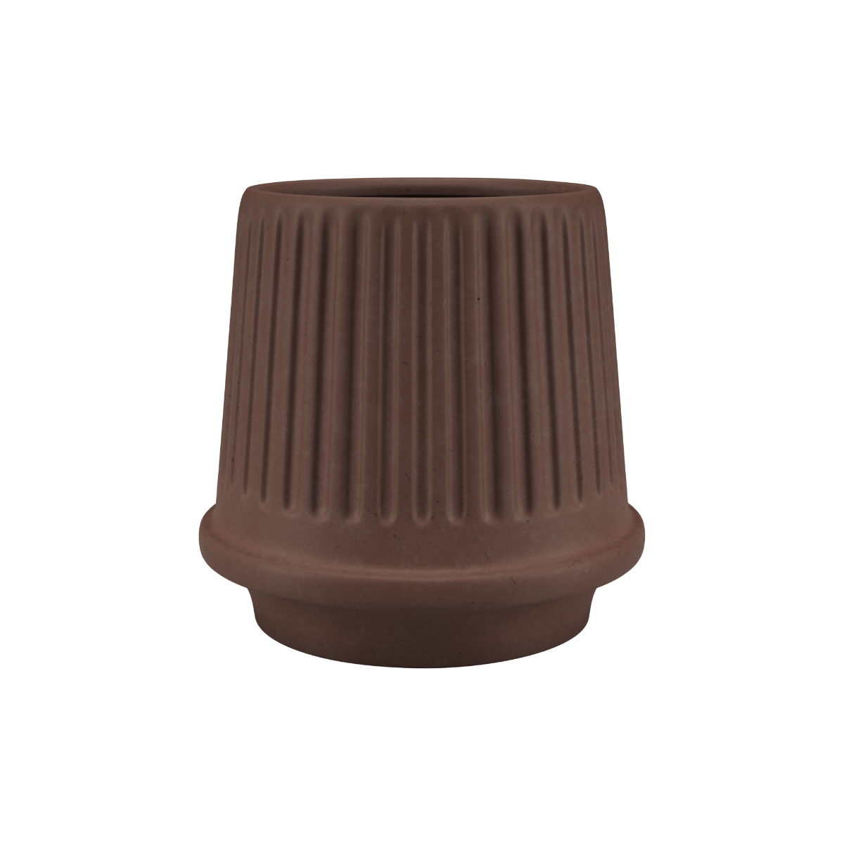 Gaia 16 Blumentopf aus Keramik in Mocca mit matter, gerillter Oberfläche und Drainageloch