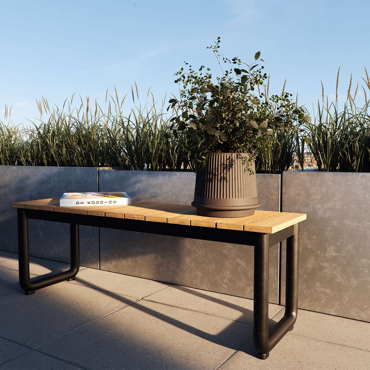 Gaia 23 Blumentopf aus Keramik in Mocca mit matter, gerillter Oberfläche und Drainageloch