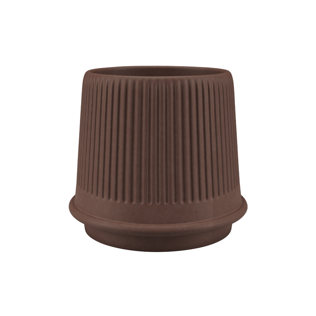 Gaia 23 Blumentopf aus Keramik in Mocca mit gerillter Oberfläche und Drainageloch, frostbeständig