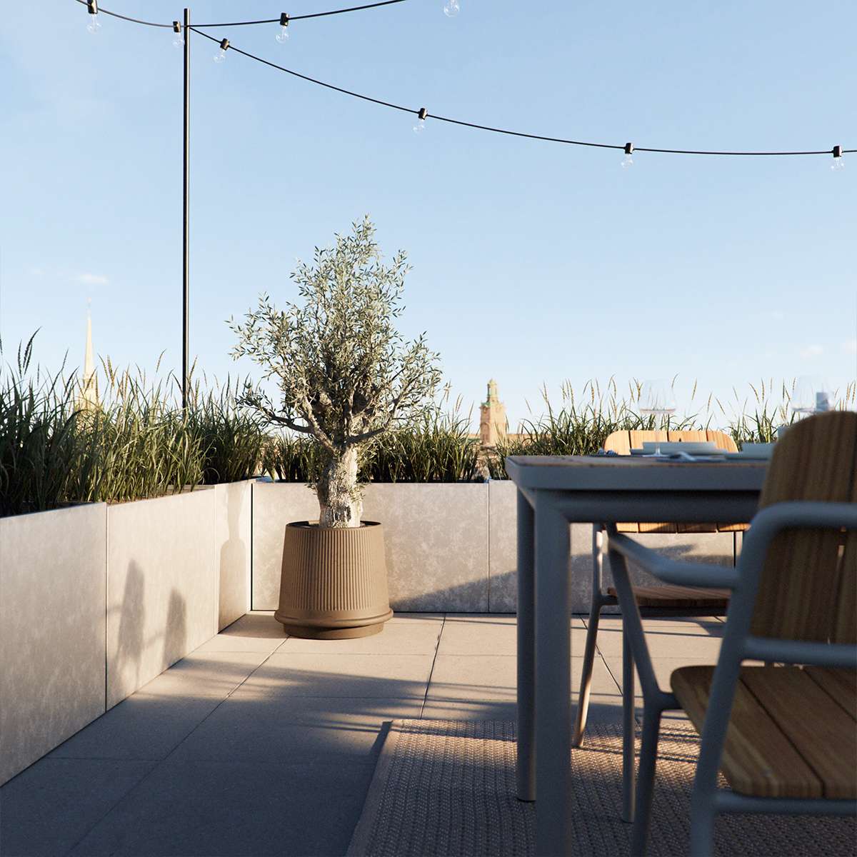 Gaia 38 Blumentopf aus Keramik in Mocca mit matter, gerillter Oberfläche und Drainageloch