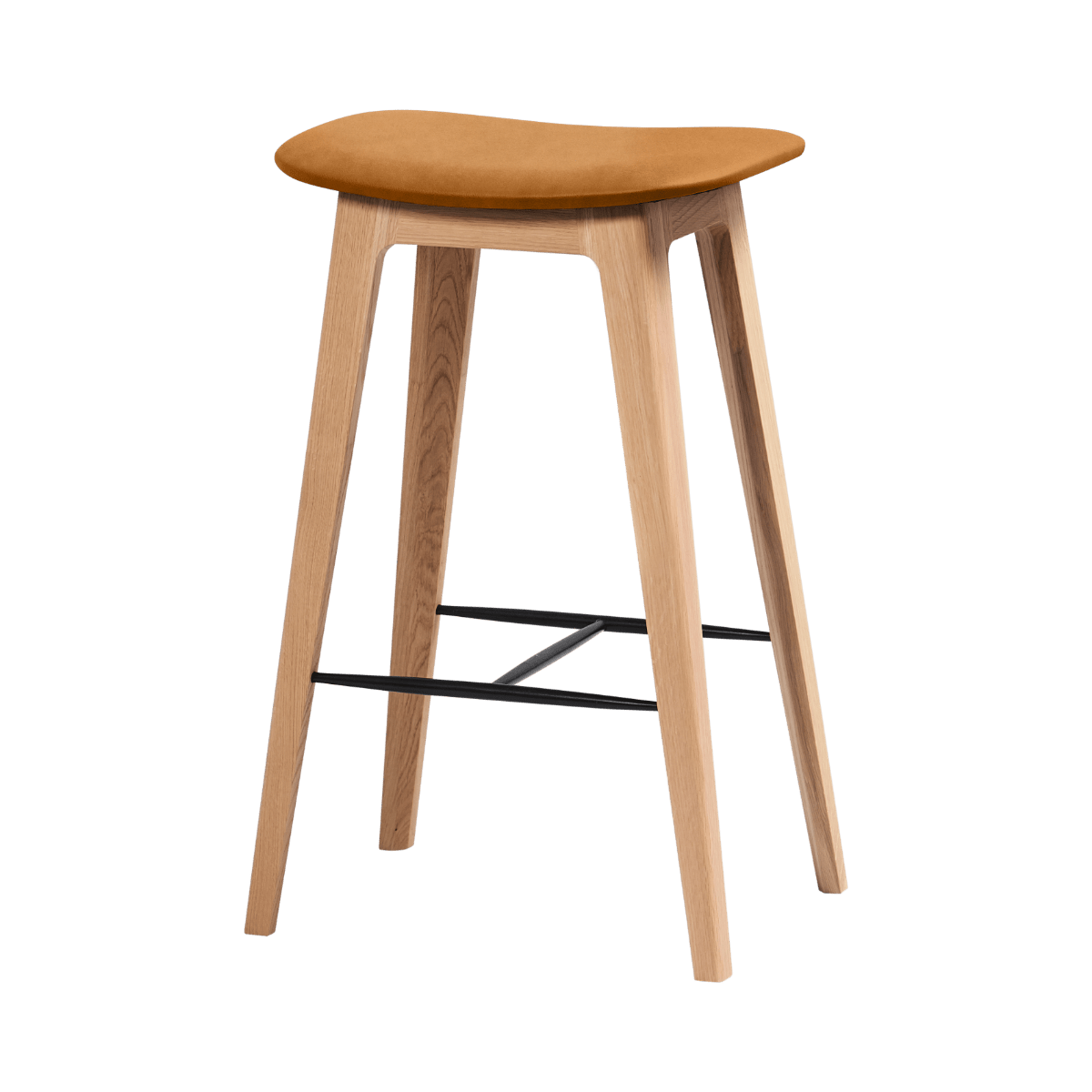 Nordic Bar Stool aus Eiche mit 73 cm Höhe und Luna Sandstone Lederpolsterung | Nordic Bar Stool - Oak - 73 cm Luna Sandstone | SACKit