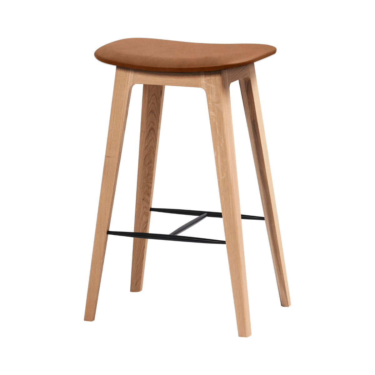 Nordic Bar Stool in Terra Safari Leder mit 68 cm Höhe und Eichenholzgestell, schwarze Fußstütze | Nordic Bar Stool - Oak - 68 cm Terra Safari | SACKit