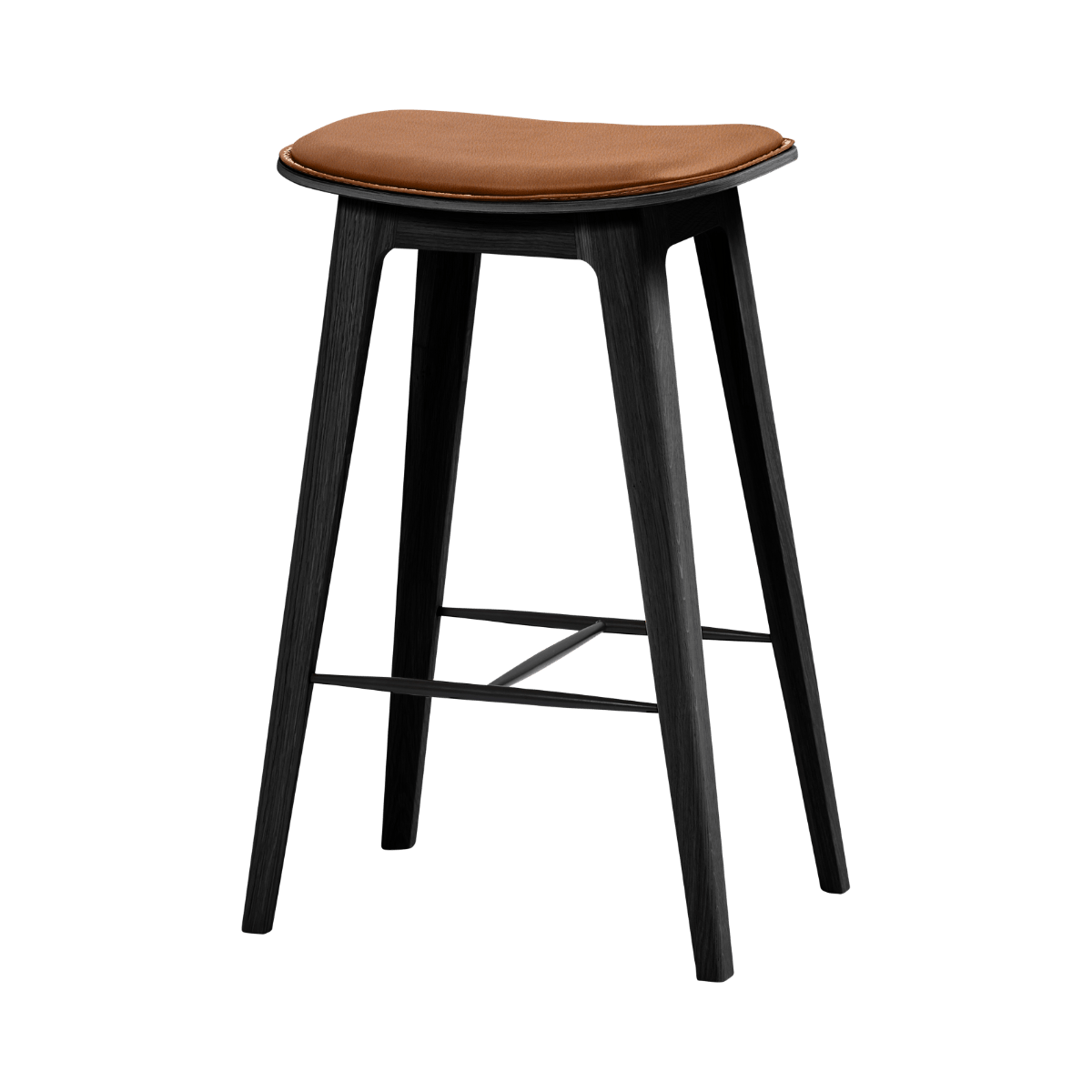 Nordic Barhocker aus schwarzem Eichenholz mit Terra Safari Leder und Steppnähten, 73 cm hoch. | Nordic Bar Stool - Black Stained Oak with stitches - 73 cm Terra Safari | SACKit