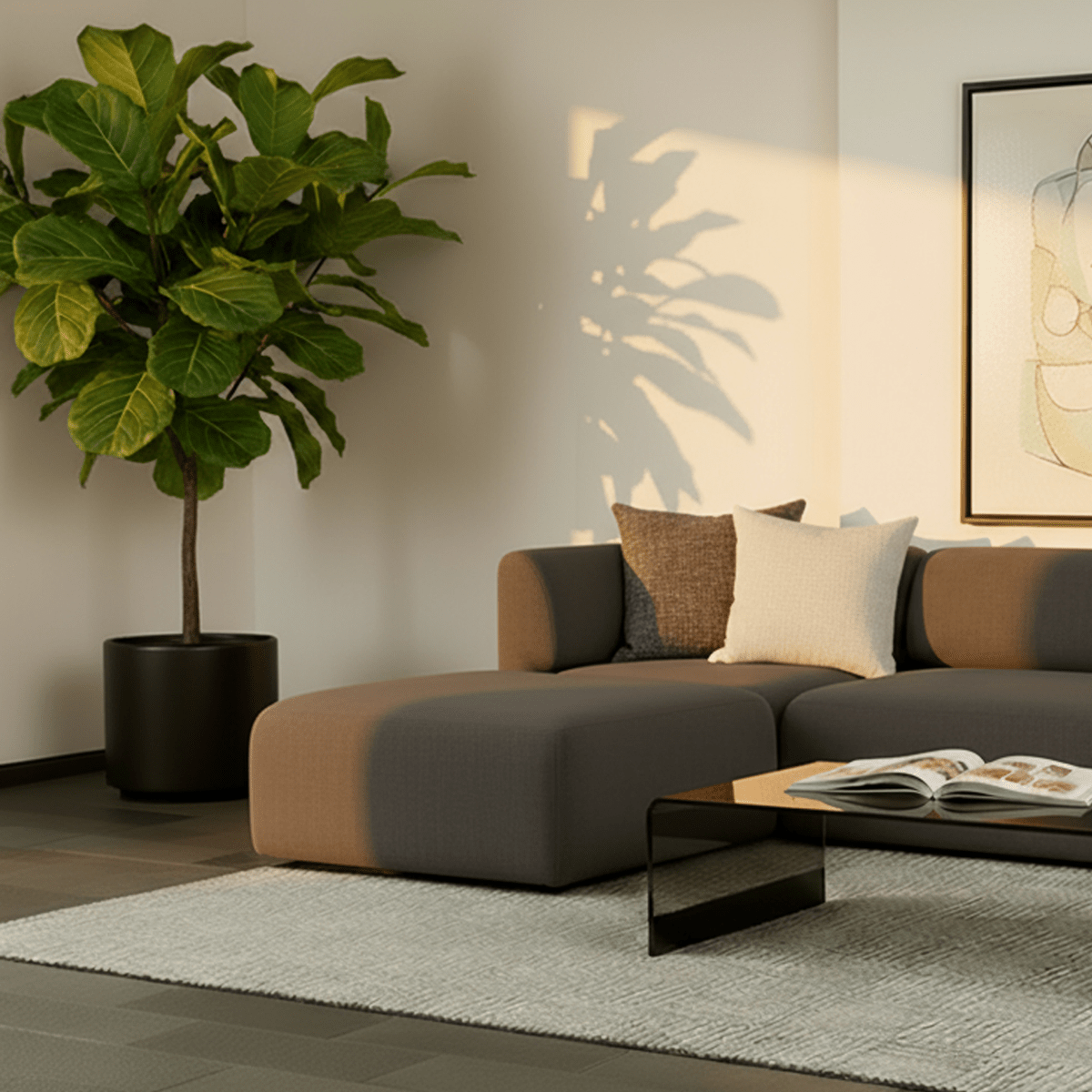 Fjord Sofa Pouf in Sealife Brown mit weichen Linien und skandinavischem Design in einem Wohnraum | Fjord Sofa - Pouf - Cosmo Mustard | SACKit