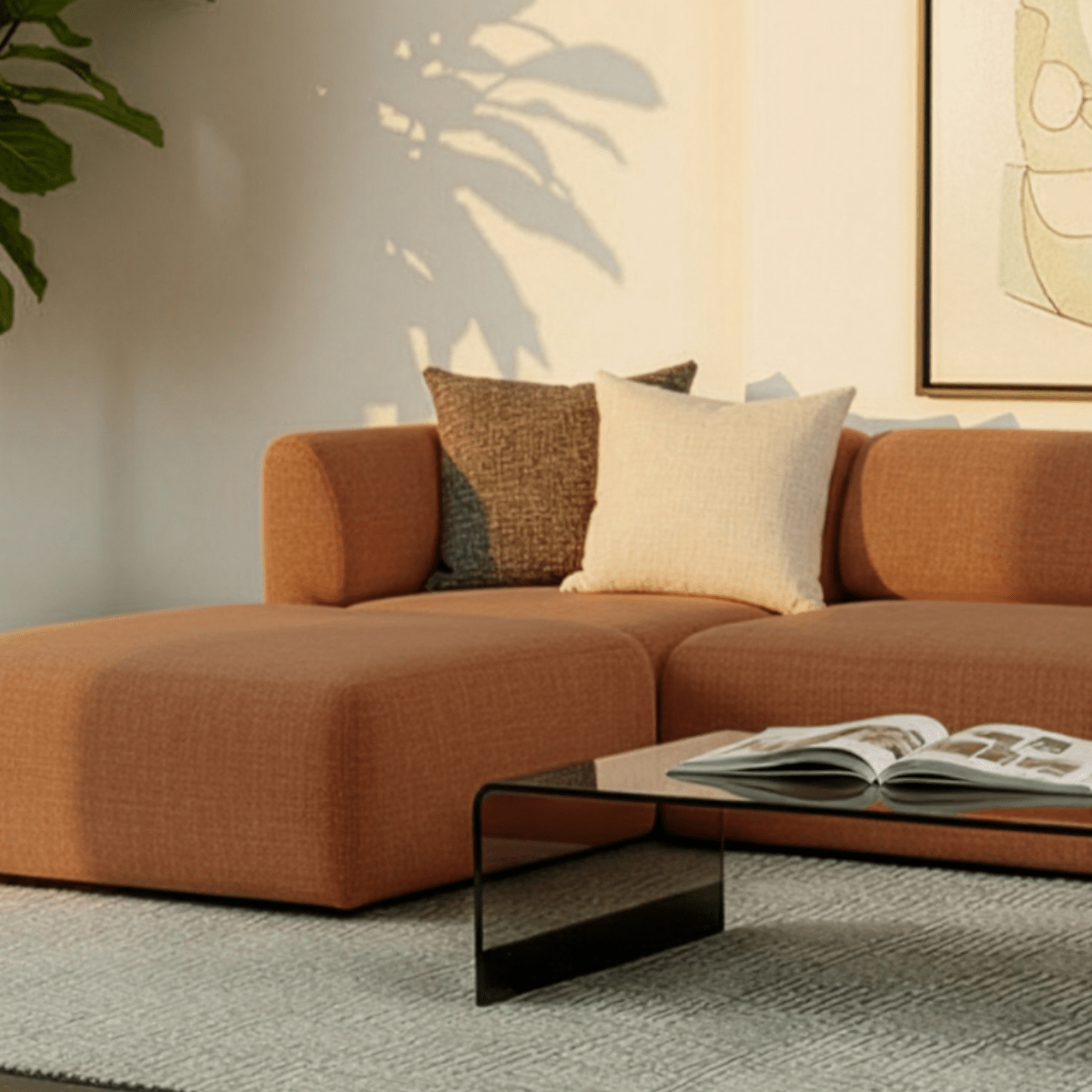 Fjord Sofa Pouf in Cosmo Terracotta mit weicher, runder Form und skandinavischem Design | Fjord Sofa - Pouf - Cosmo Mustard | SACKit