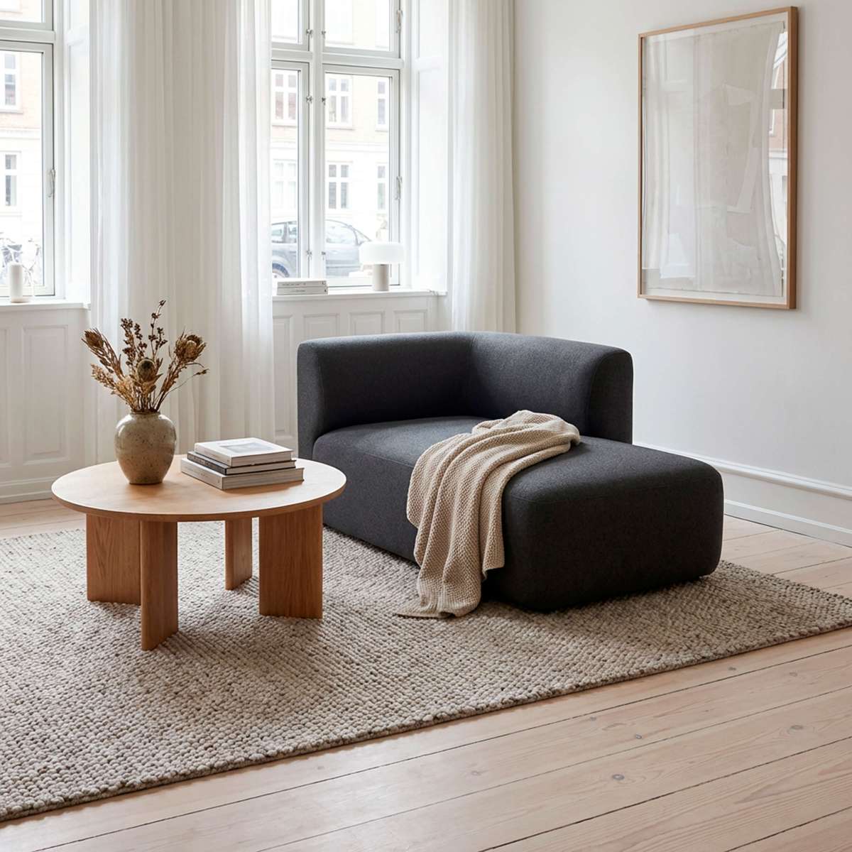 Fjord Sofa mit rechter Chaiselongue in Cosmo Slate, skandinavisches Design mit weichen Linien und abgerundeten Kanten | Fjord Sofa - Chaise Right - Cosmo Slate | SACKit
