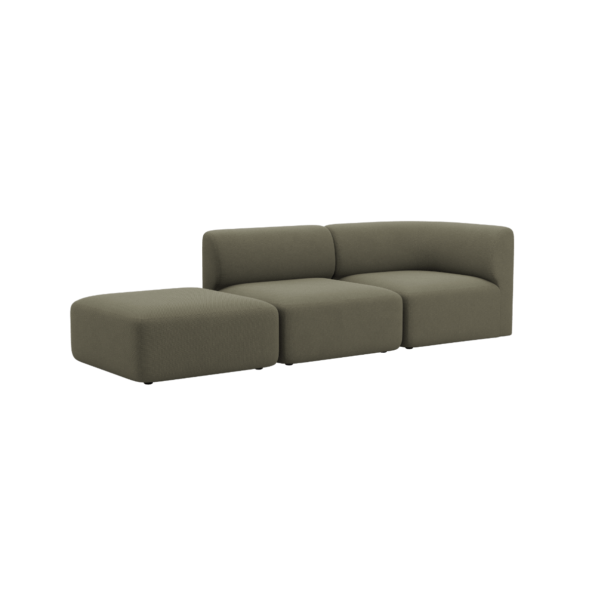 Skandinavisches zweisitziges Sofa mit offenem Abschlusselement in olivgrauem Bezug von sackit | Fjord Sofa - 2 seater w/ open end - Cosmo Olive Links | SACKit