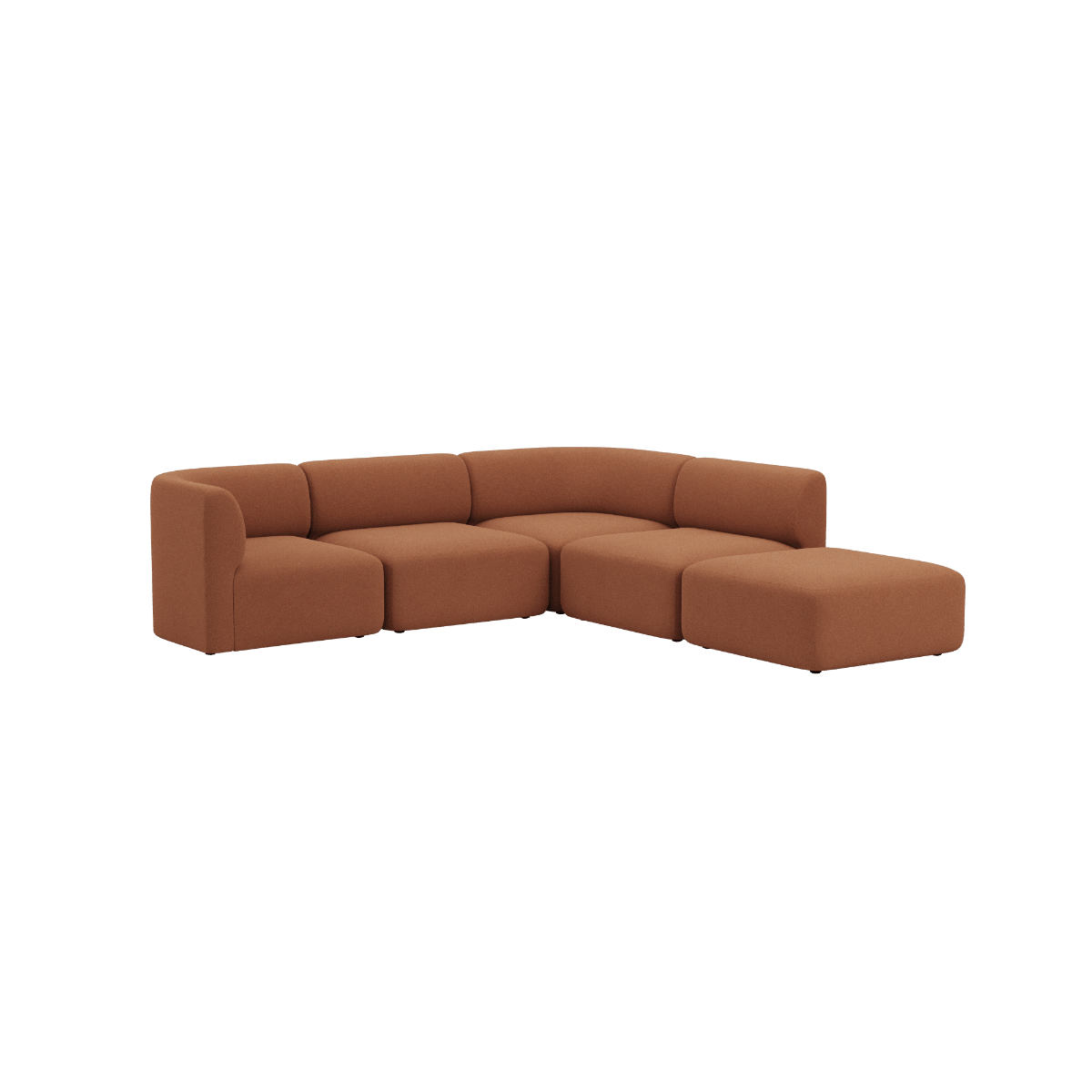 Braunes Fjord Ecksofa mit offenem Ende von sackit Germany auf schwarzem Hintergrund mit großzügiger Sitzfläche und weich abgerundeten Polstern | Fjord Sofa - Corner Sofa w/ open end - Cosmo Terracotta | SACKit