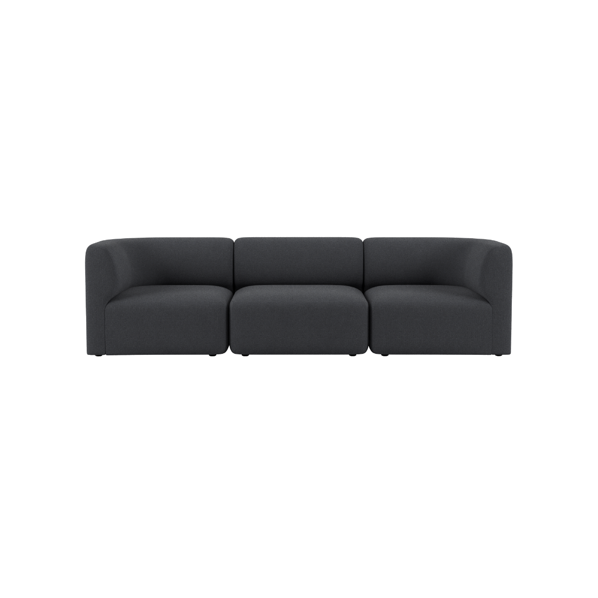 Dunkelgraues dreisitziges Sofa mit weichen abgerundeten Formen und schlichtem skandinavischem Design von sackit für stilvolle Innenräume | Fjord Sofa - 3 seater - Cosmo Slate Ohne Hocker | SACKit