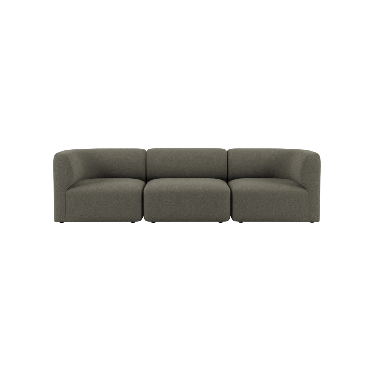Dreisitziges graues Fjord Sofa von sackit mit weicher Polsterung und klaren skandinavischen Linien auf schwarzem Hintergrund | Fjord Sofa - 3 seater - Cosmo Stone Ohne Hocker | SACKit