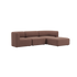 Braunes dreisitziges Fjord Sofa von sackit mit weichen abgerundeten Formen und großzügiger Ottomane für stilvollen skandinavischen Komfort im Wohnbereich | Fjord Sofa - 3 seater - Cosmo Clay Mit Hocker | SACKit