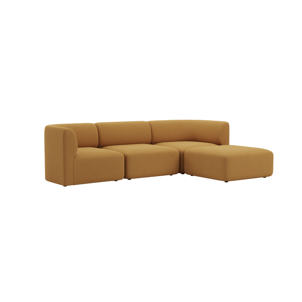 Braunes Fjord Sofa von sackit mit weicher Polsterung und großzügiger Sitzfläche im ruhigen skandinavischen Design für stilvolle Innenräume | Fjord Sofa - 3 seater - Cosmo Mustard Mit Hocker | SACKit