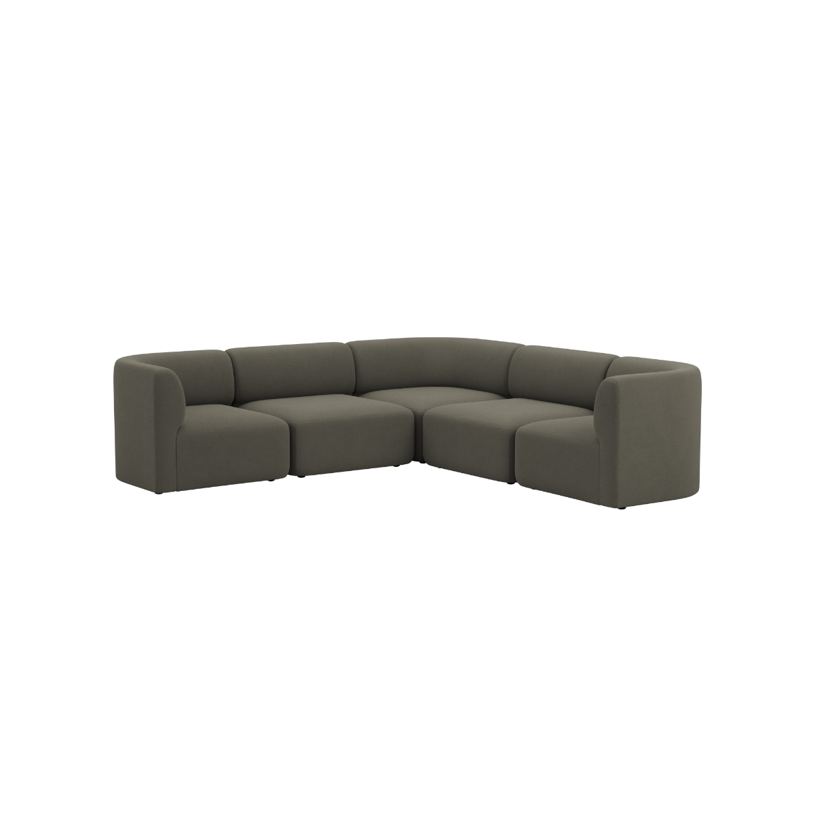 Dunkelgraues sackit Fjord Sofa als geschwungenes Ecksofa mit weichen Polstern und skandinavischem Design auf schwarzem Hintergrund | Fjord Sofa - Corner Sofa - Cosmo Stone | SACKit
