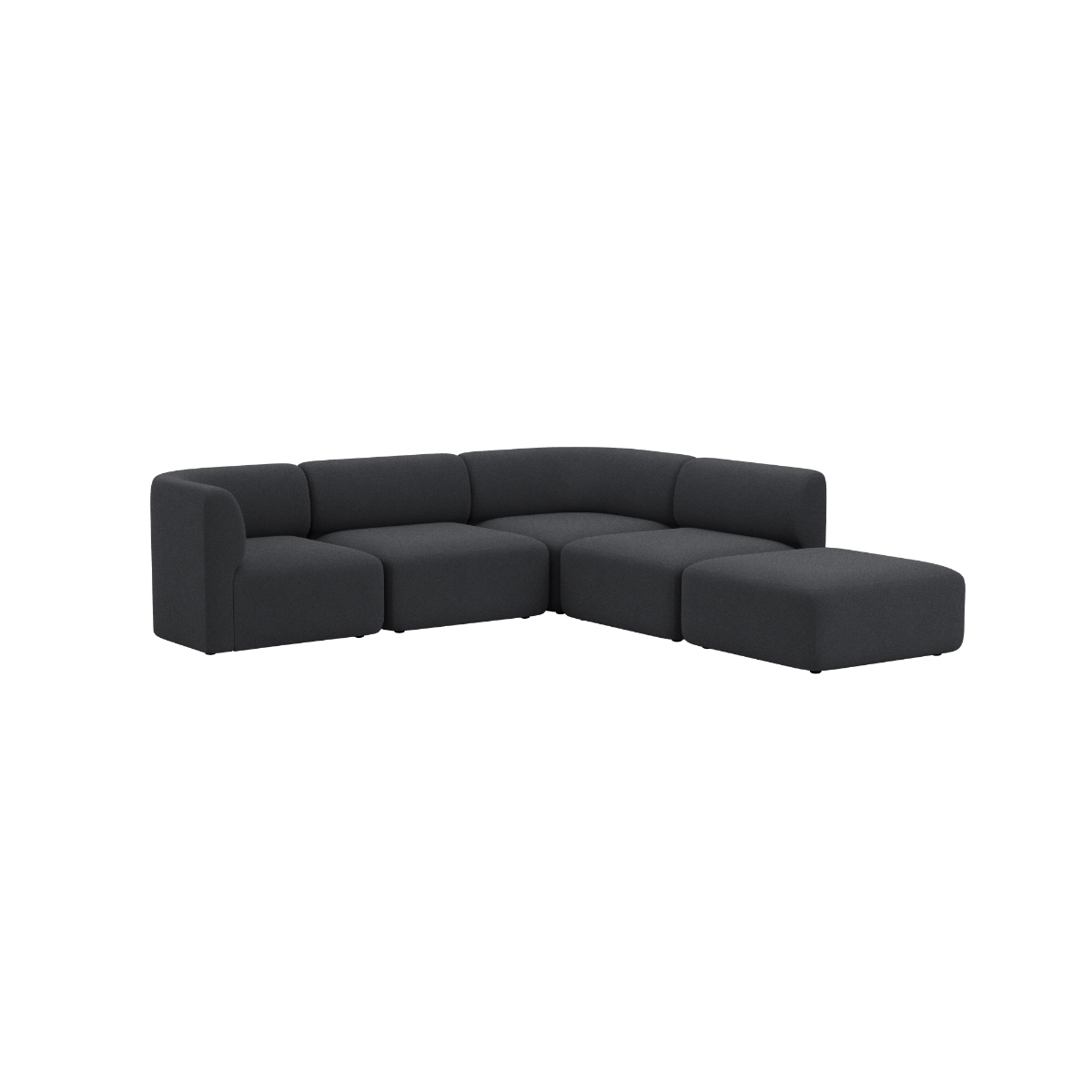 Dunkelgraues Fjord Ecksofa mit offenem Ende und weichen modularen Sitzelementen von sackit für stilvolle skandinavische Wohnräume | Fjord Sofa - Corner Sofa w/ open end - Cosmo Slate | SACKit