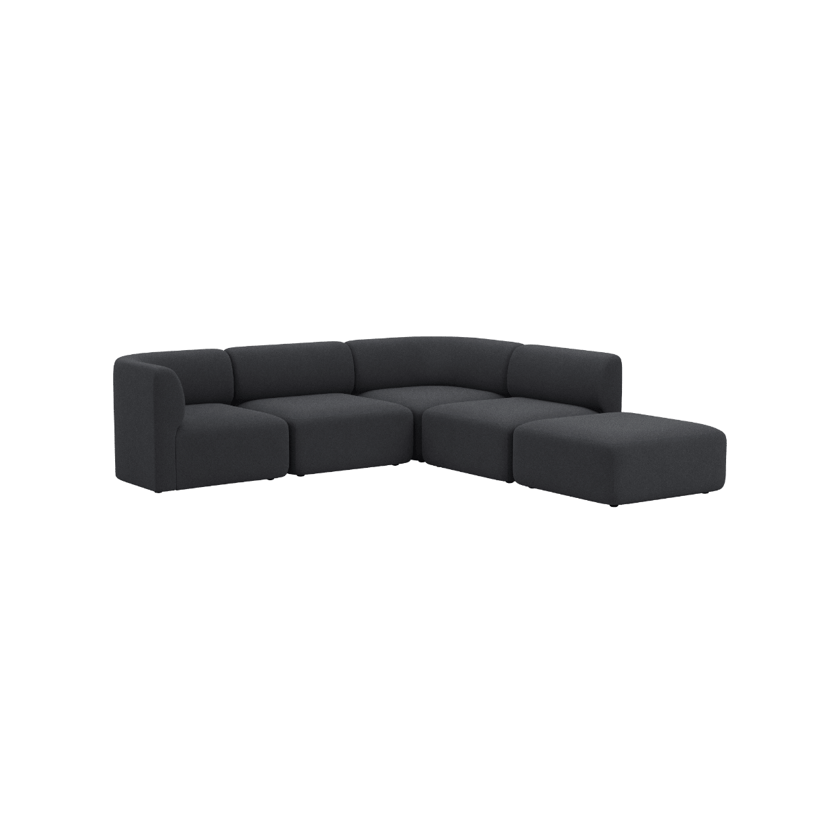 Dunkelgraues Fjord Ecksofa mit offenem Ende und weichen modularen Sitzelementen von sackit für stilvolle skandinavische Wohnräume | Fjord Sofa - Corner Sofa w/ open end - Cosmo Slate | SACKit