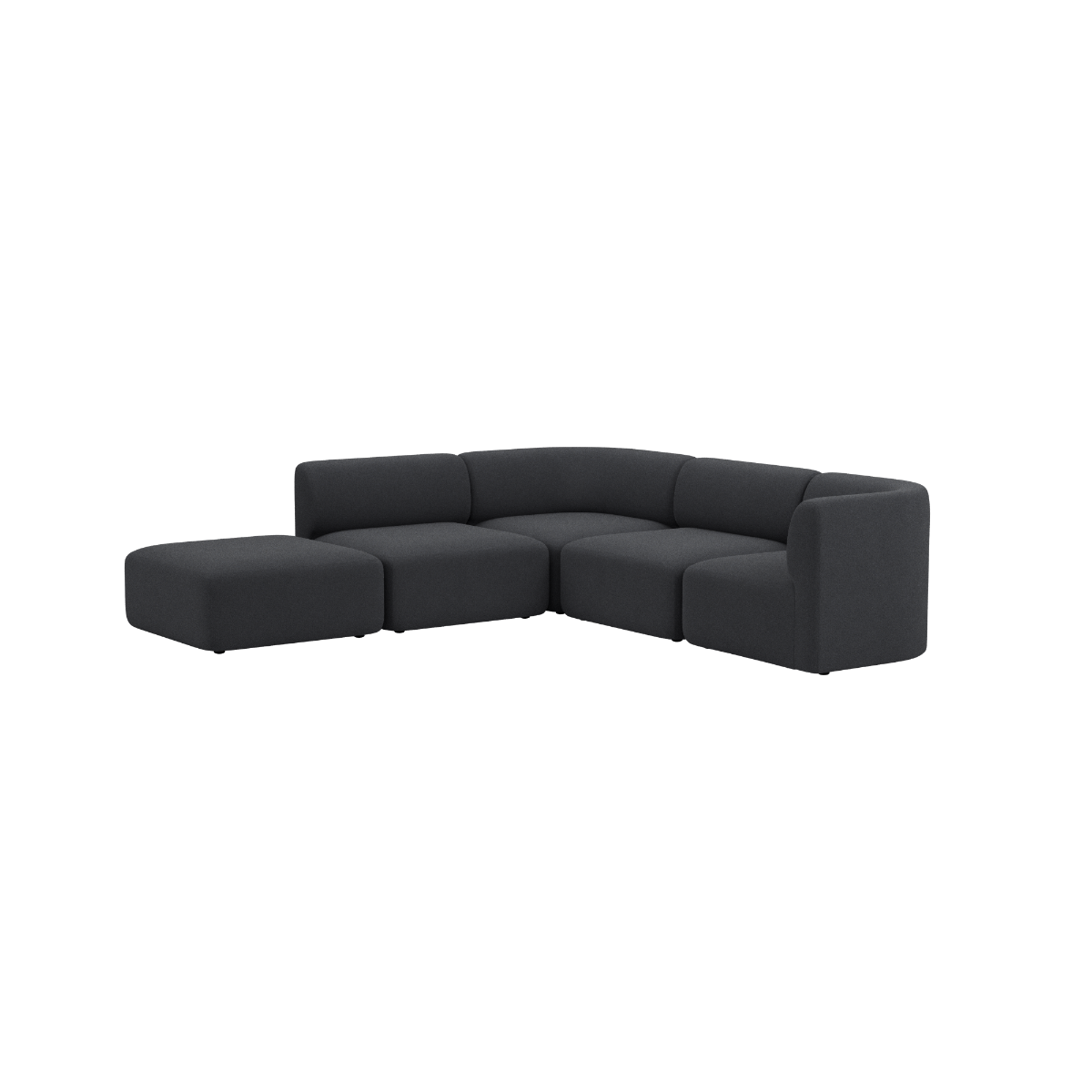Dunkelgraues Fjord Ecksofa mit offenem Ende links und weichen Polstern auf schwarzem Hintergrund von sackit unerquicklich | Fjord Sofa - Corner Sofa w/ open end - Cosmo Slate | SACKit