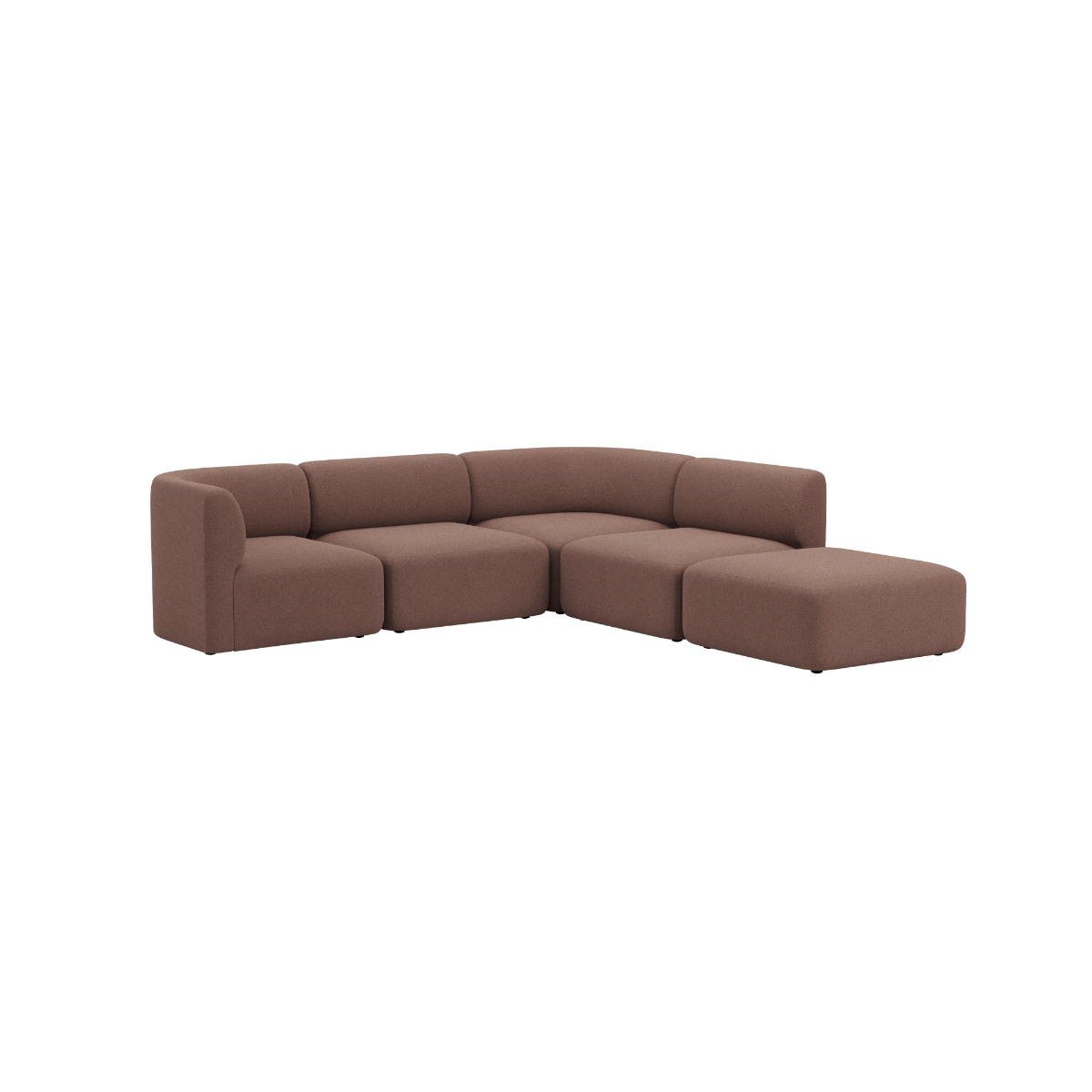 Braunes Fjord Sofa von sackit als geräumiges Ecksofa mit offenem Ende und weichen abgerundeten Polstern auf schwarzem Hintergrund | Fjord Sofa - Corner Sofa w/ open end - Cosmo Clay | SACKit