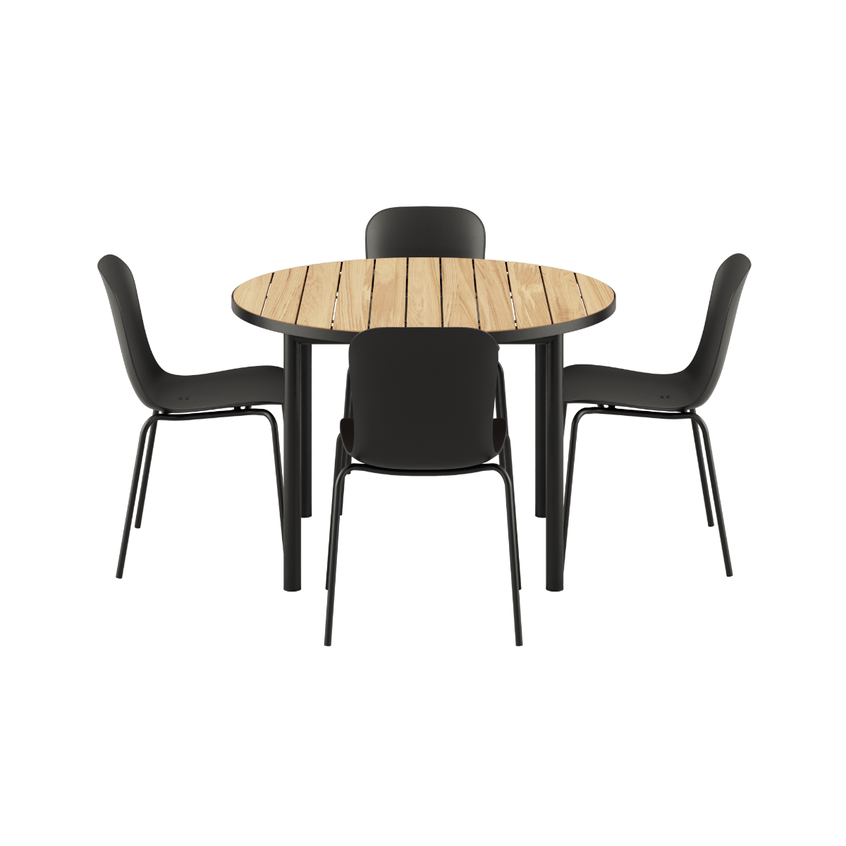 Runder Kirra Dining Table Noir mit 4 Patio Chair no. One S2 in Olive/Noir im Outdoor - Set | Kirra Dining Table Ø110 Noir & 4 Patio Chair No. One - Patio Chair no. One S1 Noir/ Noir | SACKit