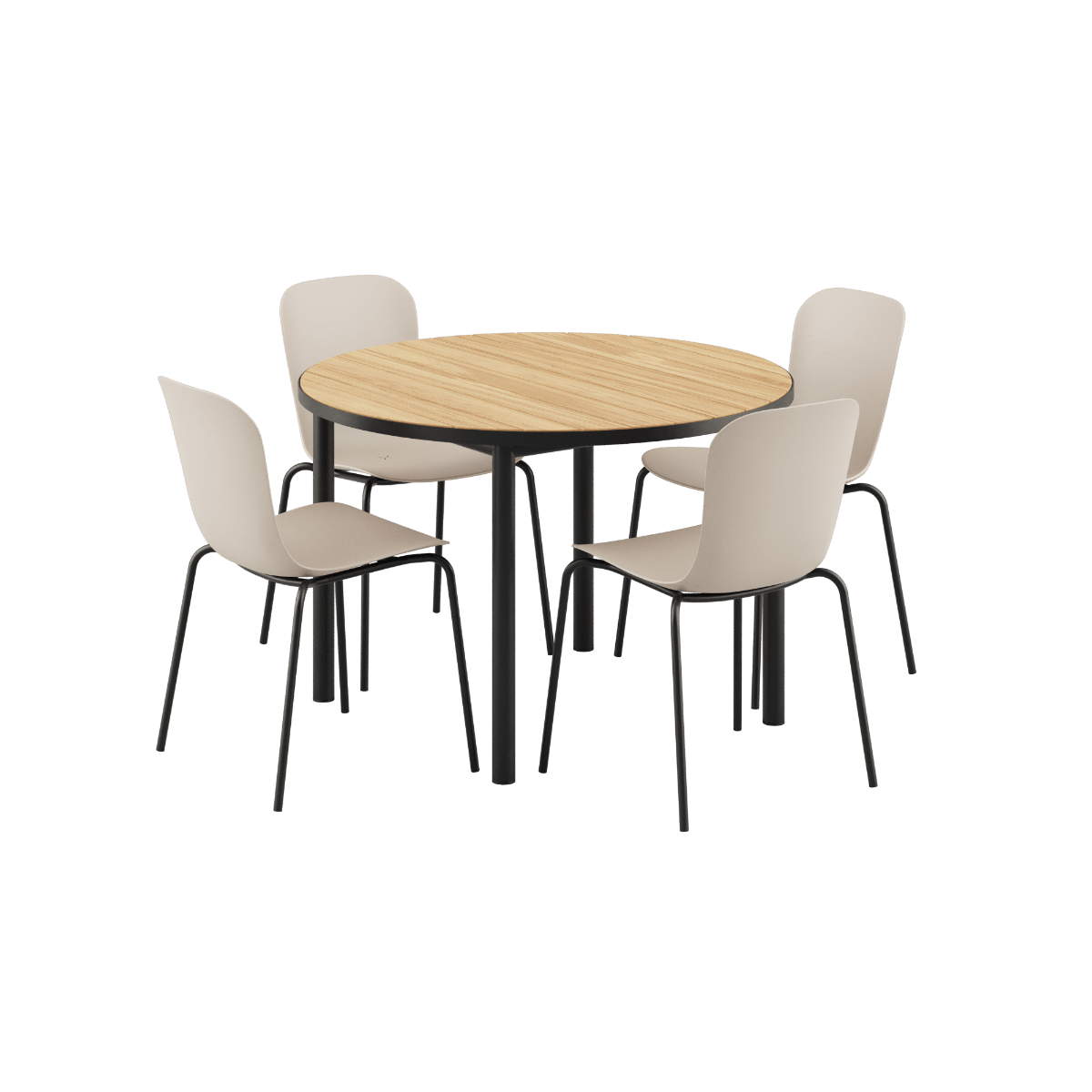 Runder Kirra Dining Table Noir mit vier Patio Chair No. One S1 Stühlen in Taupe und Noir. | Kirra Dining Table Ø110 Noir & 4 Patio Chair No. One - Patio Chair no. One S1 Taupe/ Noir | SACKit