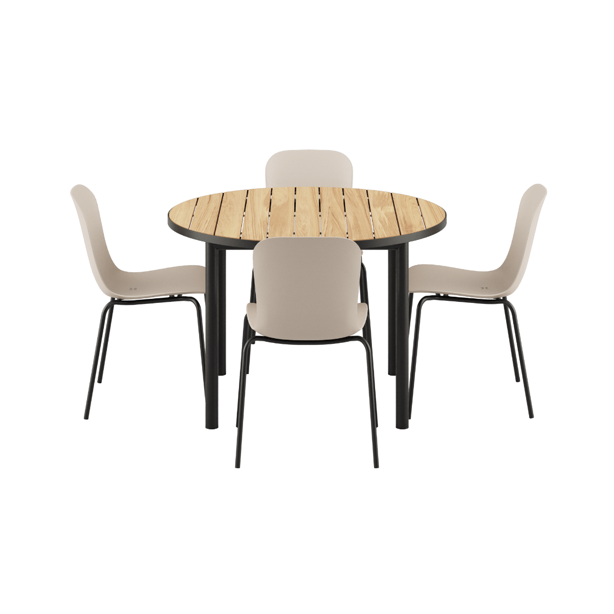 Runder Kirra Dining Table Noir mit 4 Patio Chair no. One S2 Stühlen in Olive und Noir. | Kirra Dining Table Ø110 Noir & 4 Patio Chair No. One - Patio Chair no. One S1 Taupe/ Noir | SACKit
